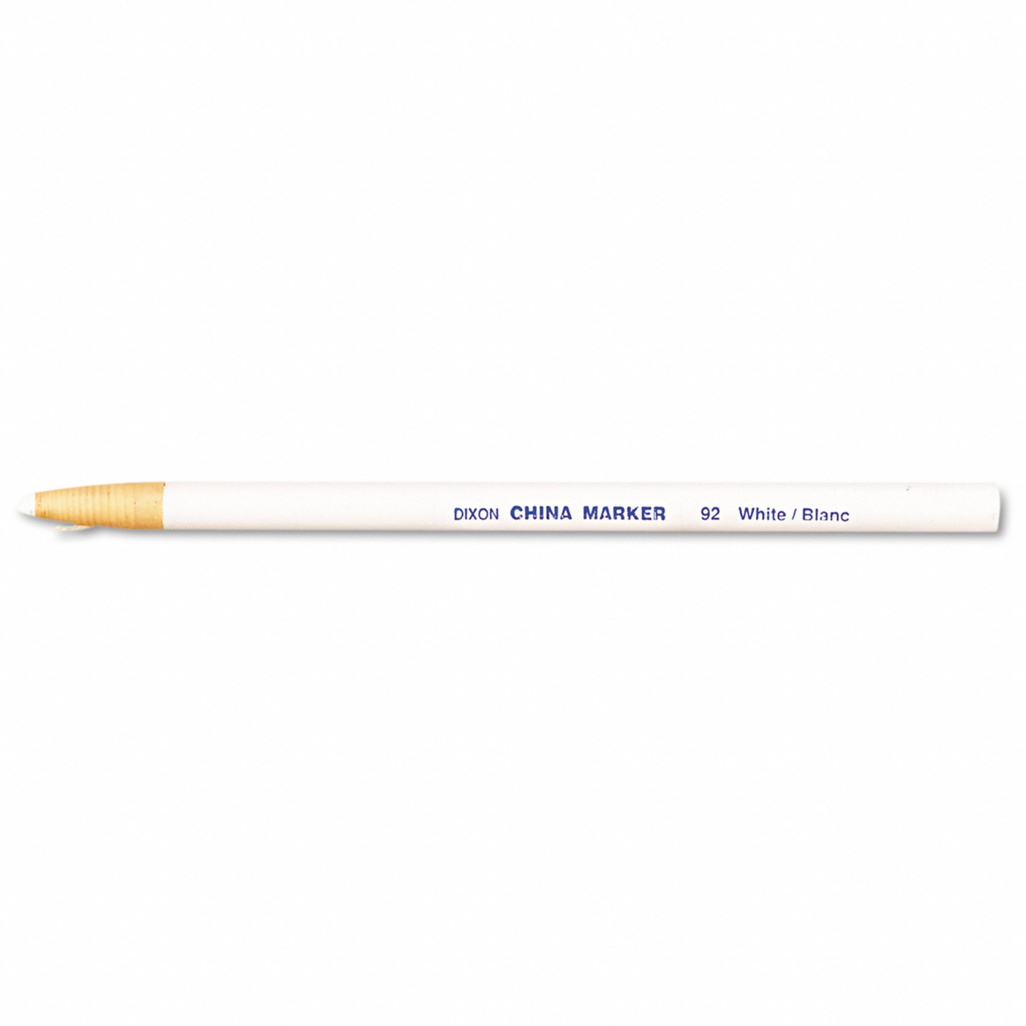 China Marker: Grease Pencil, 1/4 in Tip Wd, Bullet, White, Wax, Not Refillable, White, 12 PK