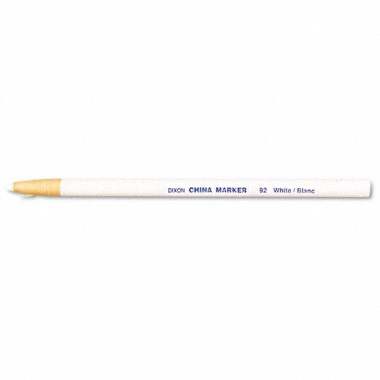 DIXON China Marker: Grease Pencil, 1/4 in Tip Wd, Bullet, White, Wax, Not  Refillable, White, 12 PK