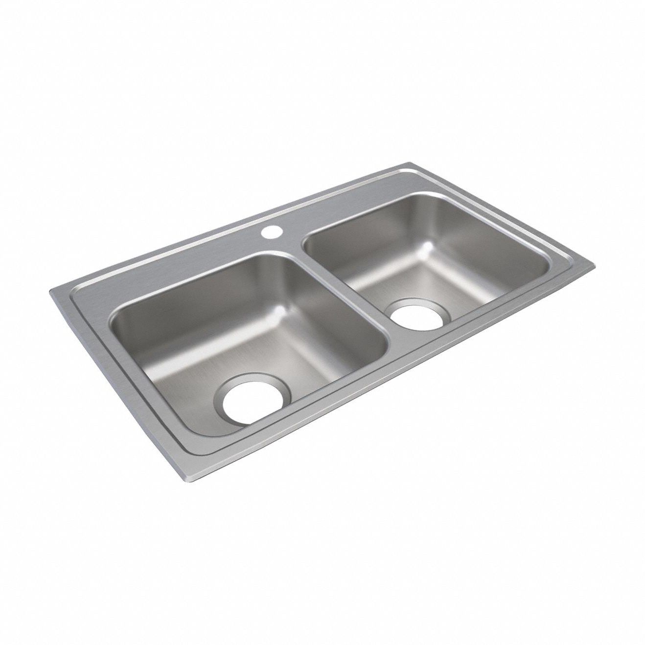 Bowl Drop-In Sink: 29 in Overall Lg, 18 in Overall Wd, 5 1/2 in Bowl Dp, 2 Bowls