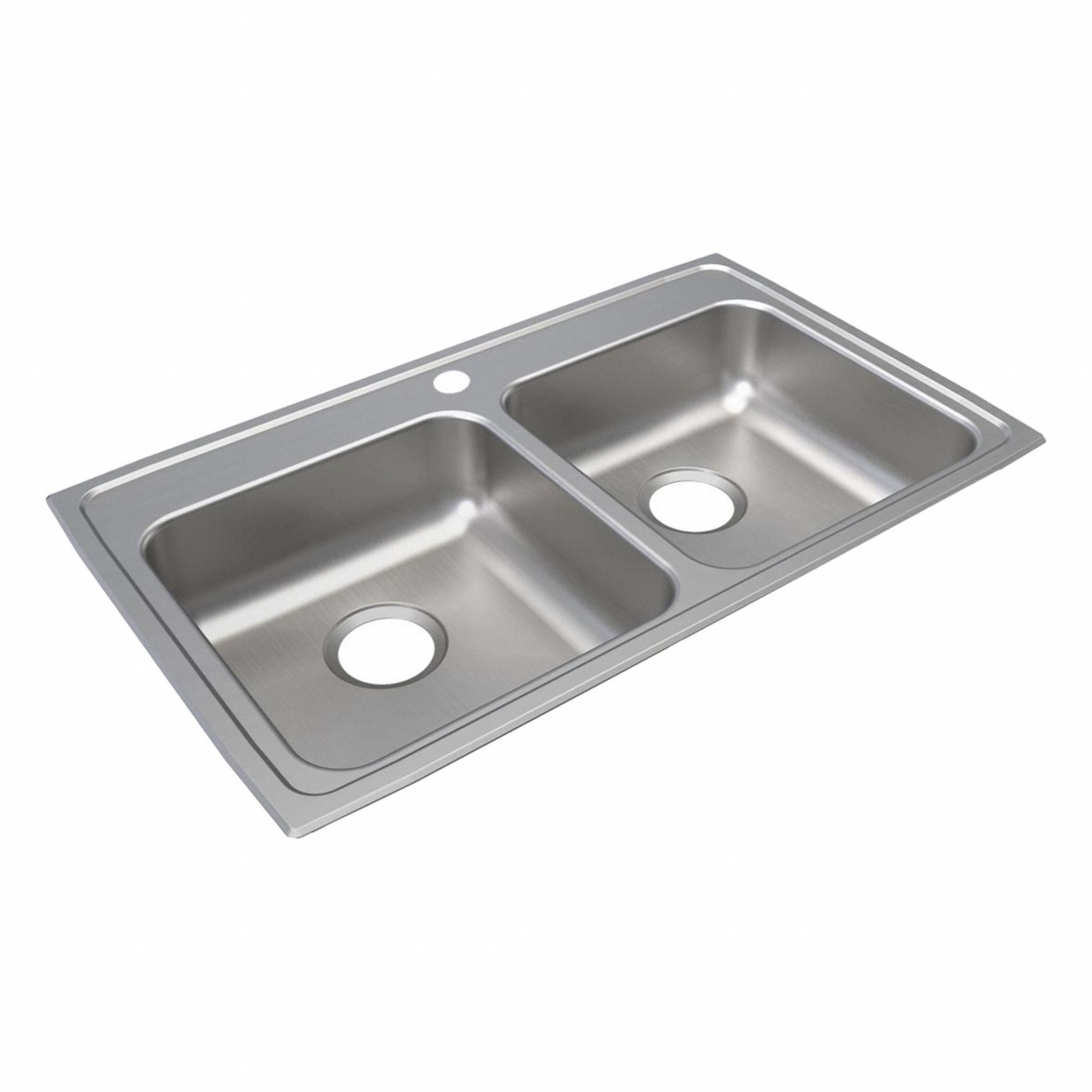Bowl Drop-In Sink: 33 in Overall Lg, 19 1/2 in Overall Wd, 5 in Bowl Dp, 2 Bowls