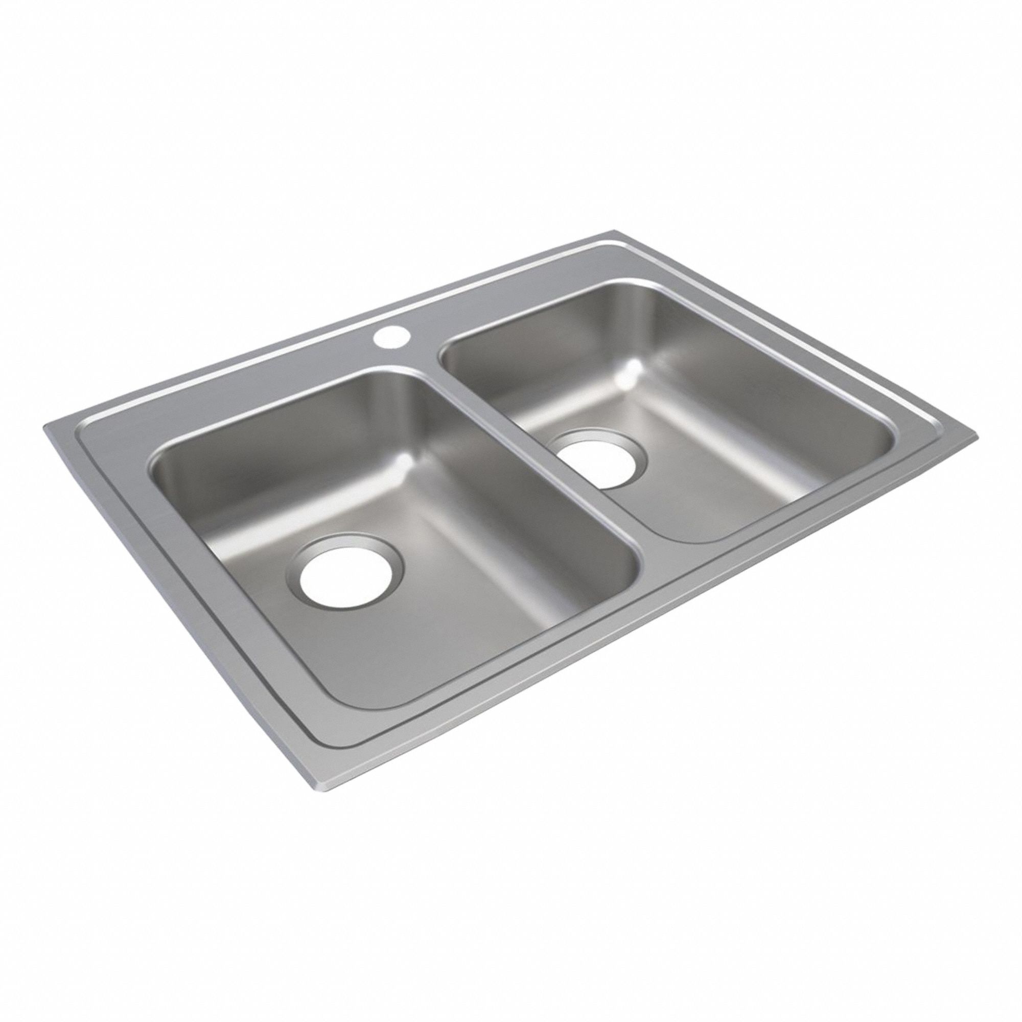 Bowl Drop-In Sink: 29 in Overall Lg, 22 in Overall Wd, 4 1/2 in Bowl Dp, 2 Bowls