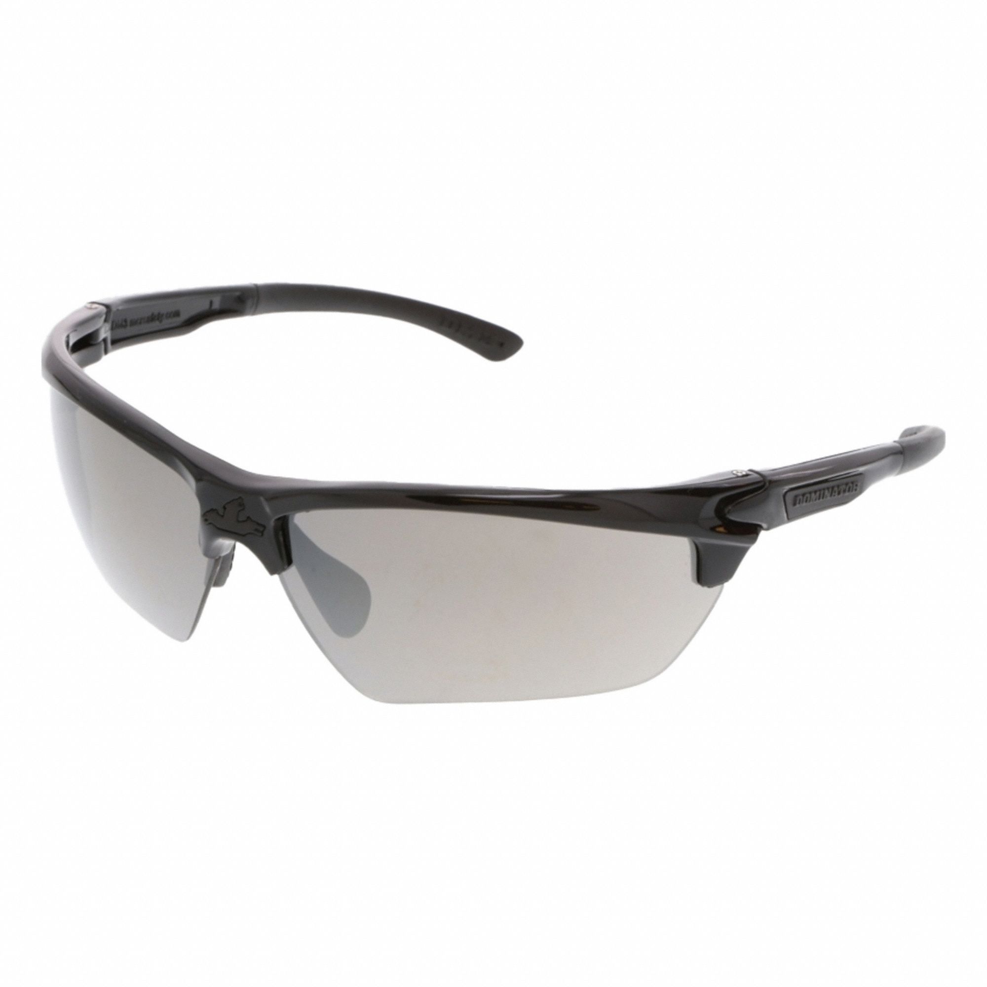 Safety Glasses: Black Lens, Half-Frame, Duramass Hard Coat/Mirrored, Black Frame, 1 PR