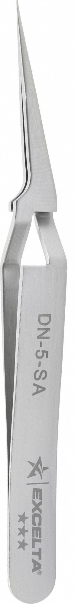 Tweezers: Stainless Steel, Point, Straight Tip, 0.008 in Tip Thick