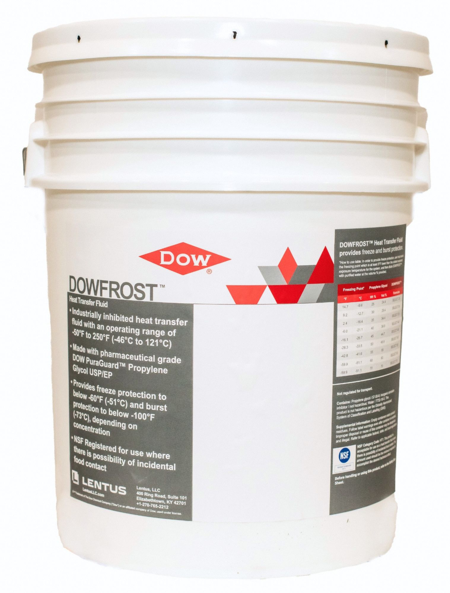 Freeze Protectant: Dowfrost, Food Safe, 70% Concentration, Blue, 5 gal Pail, -60°F to 250°F