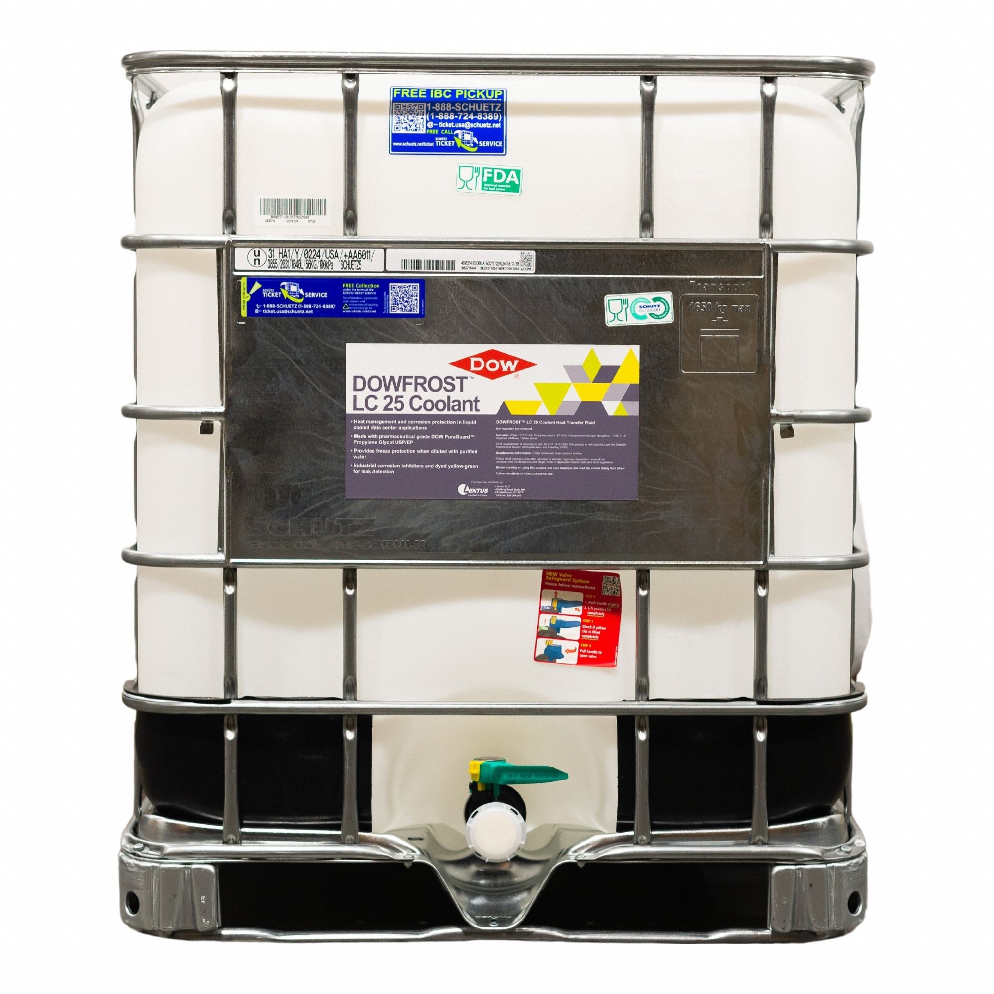 Heat Transfer Fluid: Dowfrost, Not Food Safe, 25% Concentration, Yellow, 265 gal Tote