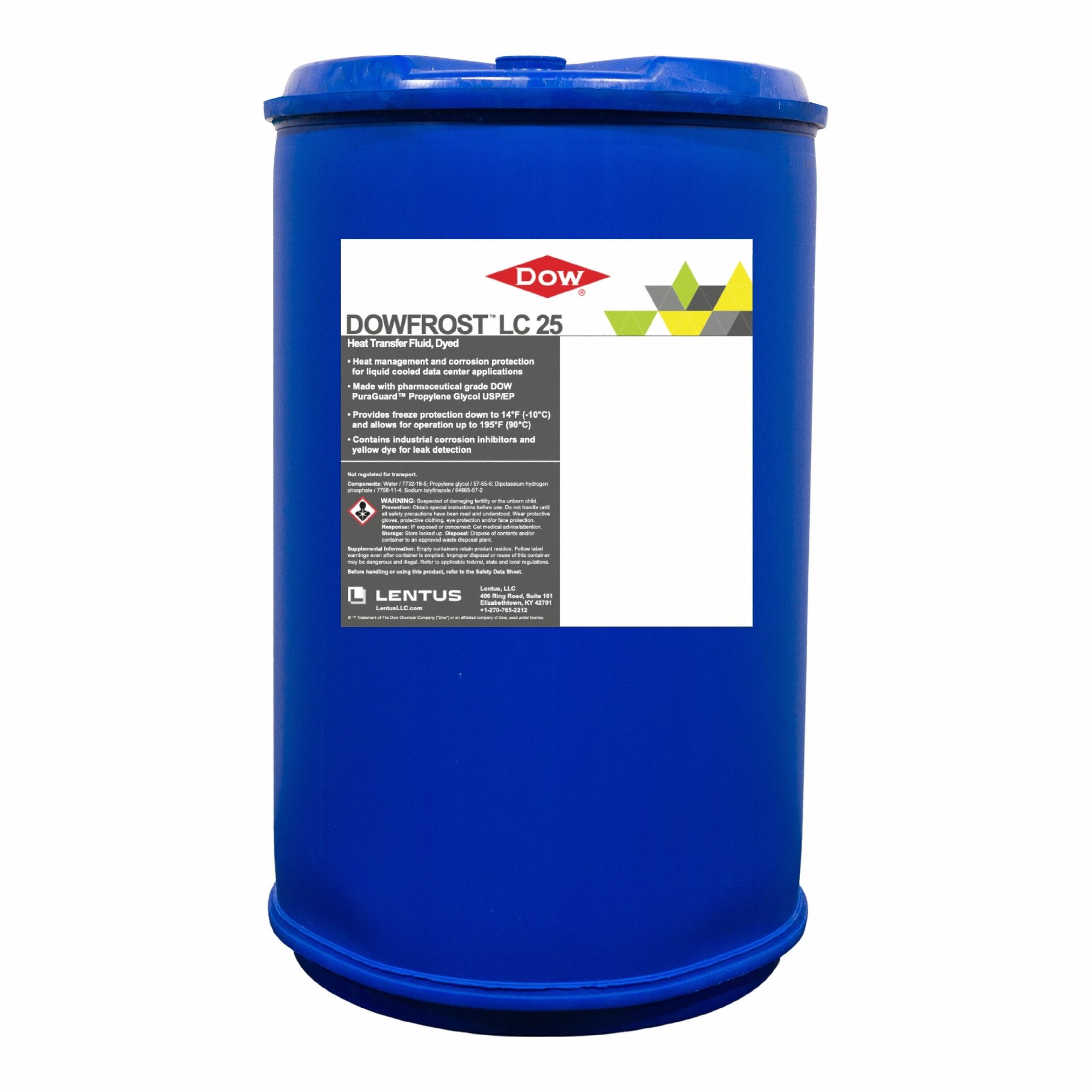 Heat Transfer Fluid: Dowfrost, Not Food Safe, 25% Concentration, Yellow, 55 gal Drum