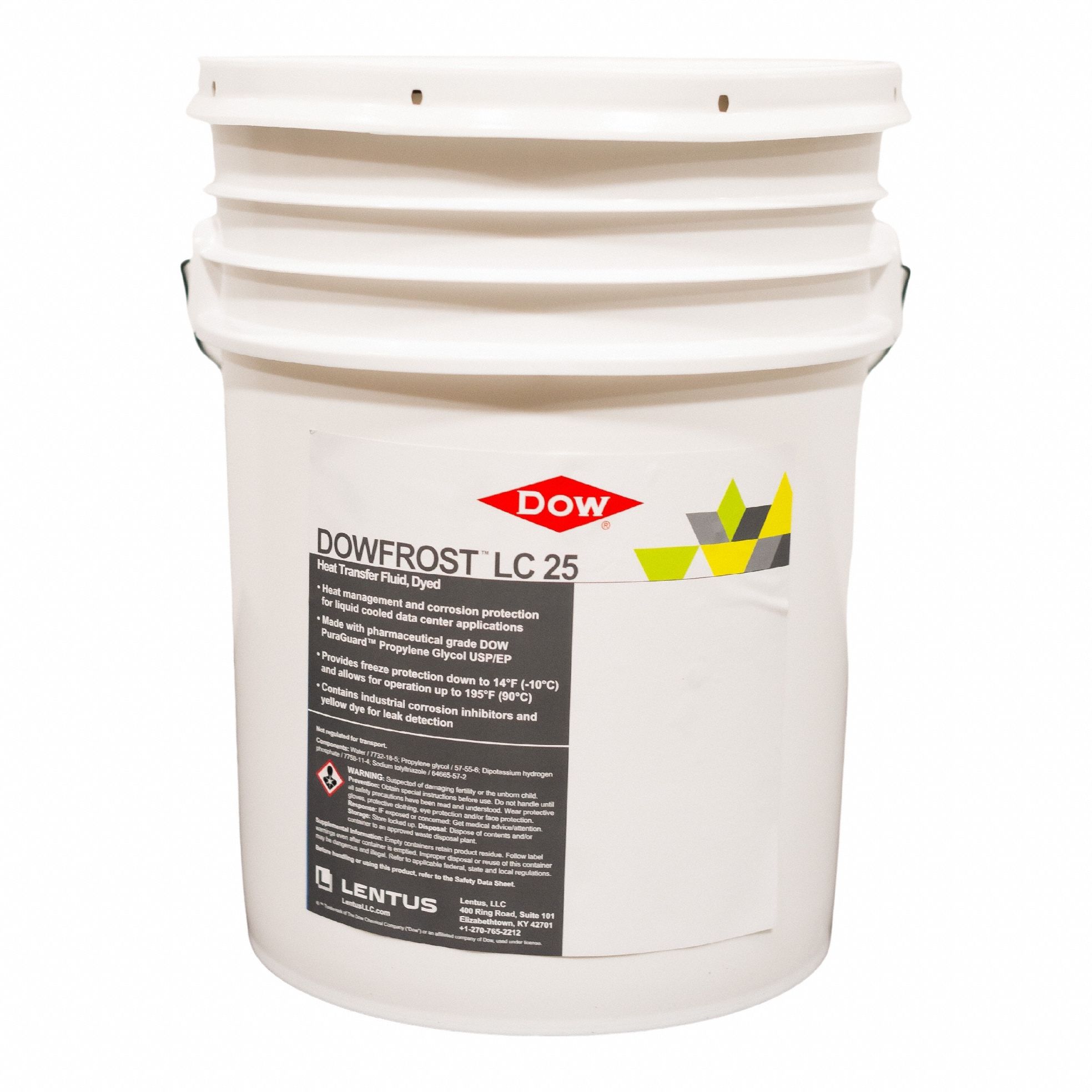 Heat Transfer Fluid: Dowfrost, Not Food Safe, 25% Concentration, Yellow, 5 gal Pail