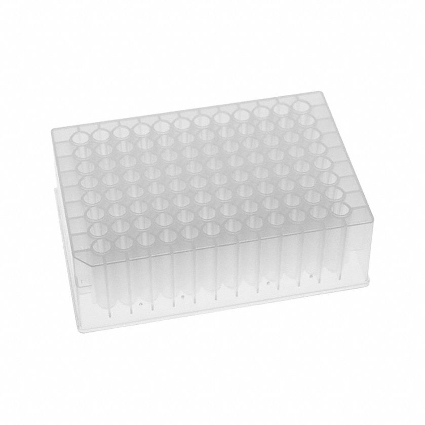 MTC BIO Well Plate: Sterile, 96 Wells, 1.3 mL, 7.4 mm Dia, RNase/DNase Free, Round, Polystyrene (MPN DP13VR-9I-NS). Key specifications — Brand: MTC BIO; Body Color: Colorless; RNase/DNase Free: Yes; Well Shape: Round; Material: Polystyrene.