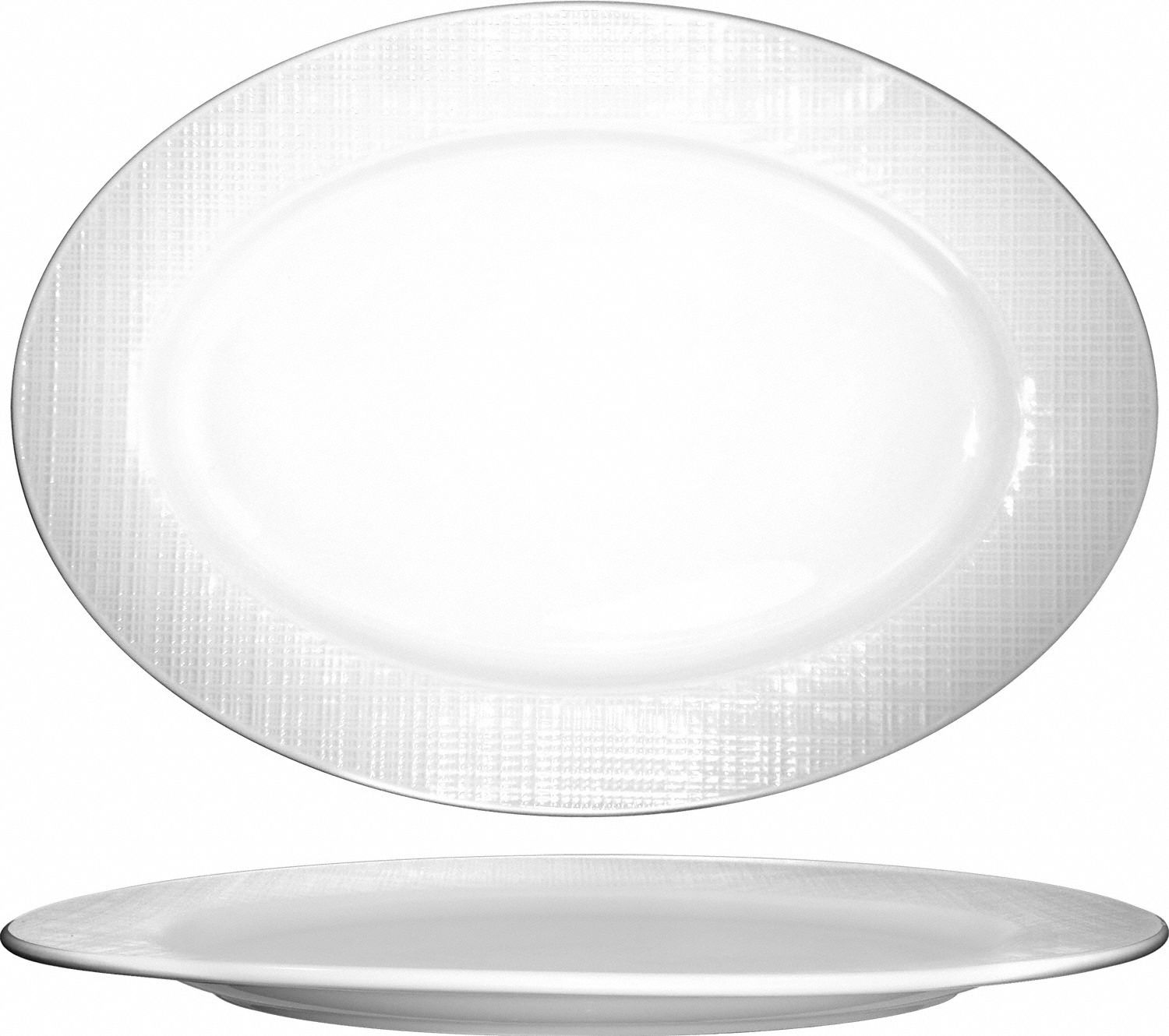 Platter: Dresden, Porcelain, Bright White, 14 1/8 in Overall Lg, 9 7/8 in Overall Wd