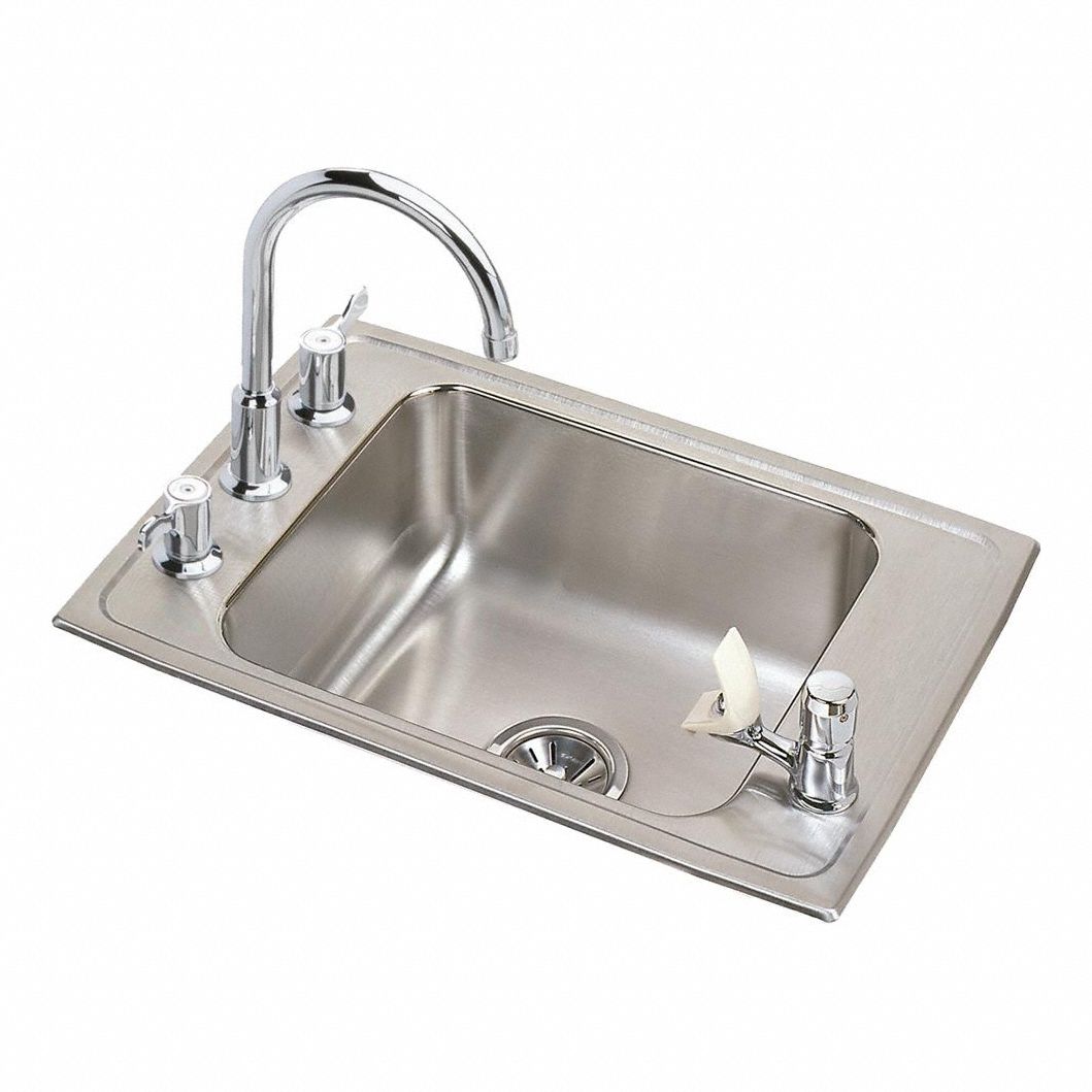 Classroom Sink: Dual Manual Handle, Lever, 25 in Overall Lg, 17 in Overall Wd, 3 Faucet Holes