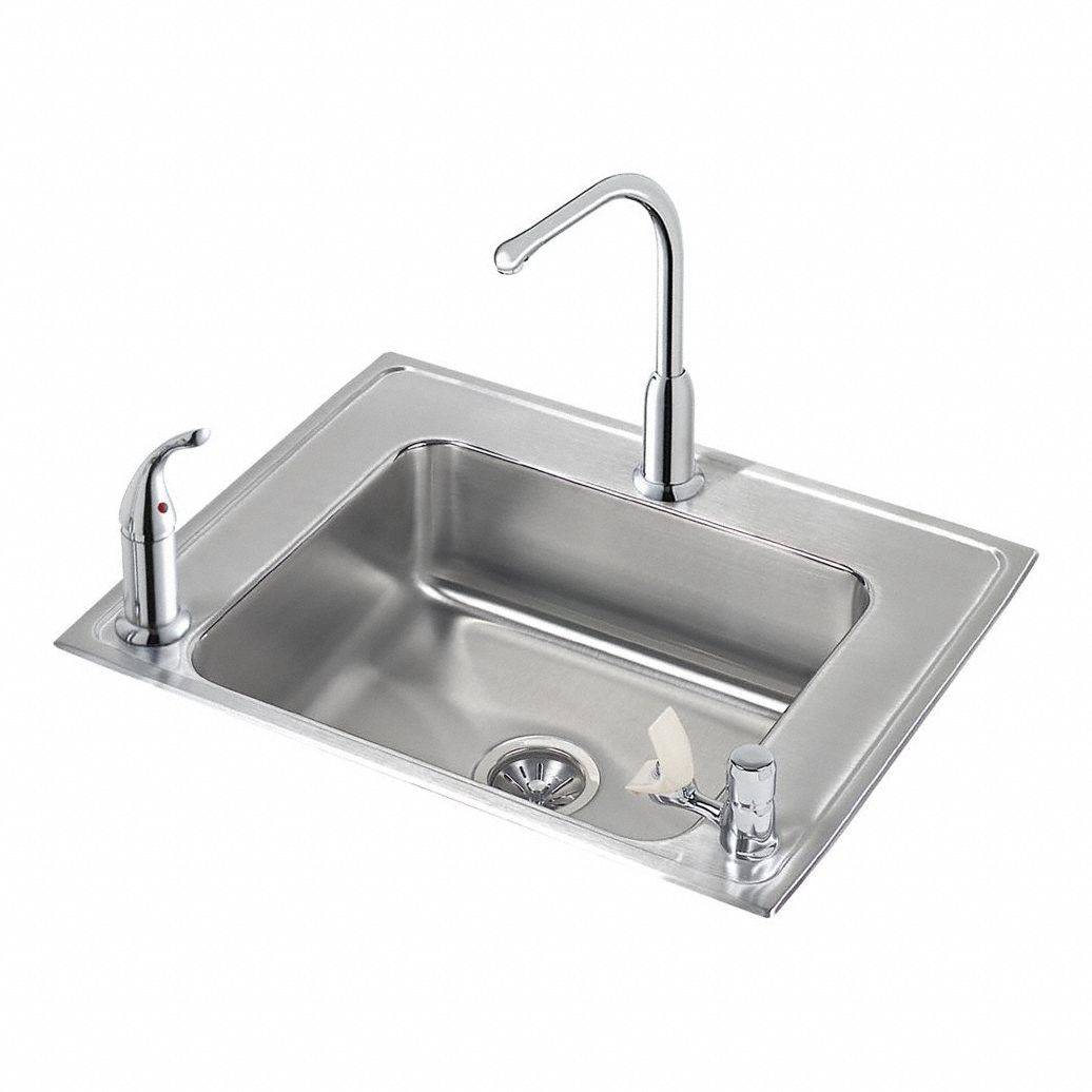 Classroom Sink: Single Manual Handle, Lever, 28 in Overall Lg, 22 in Overall Wd, 18 ga