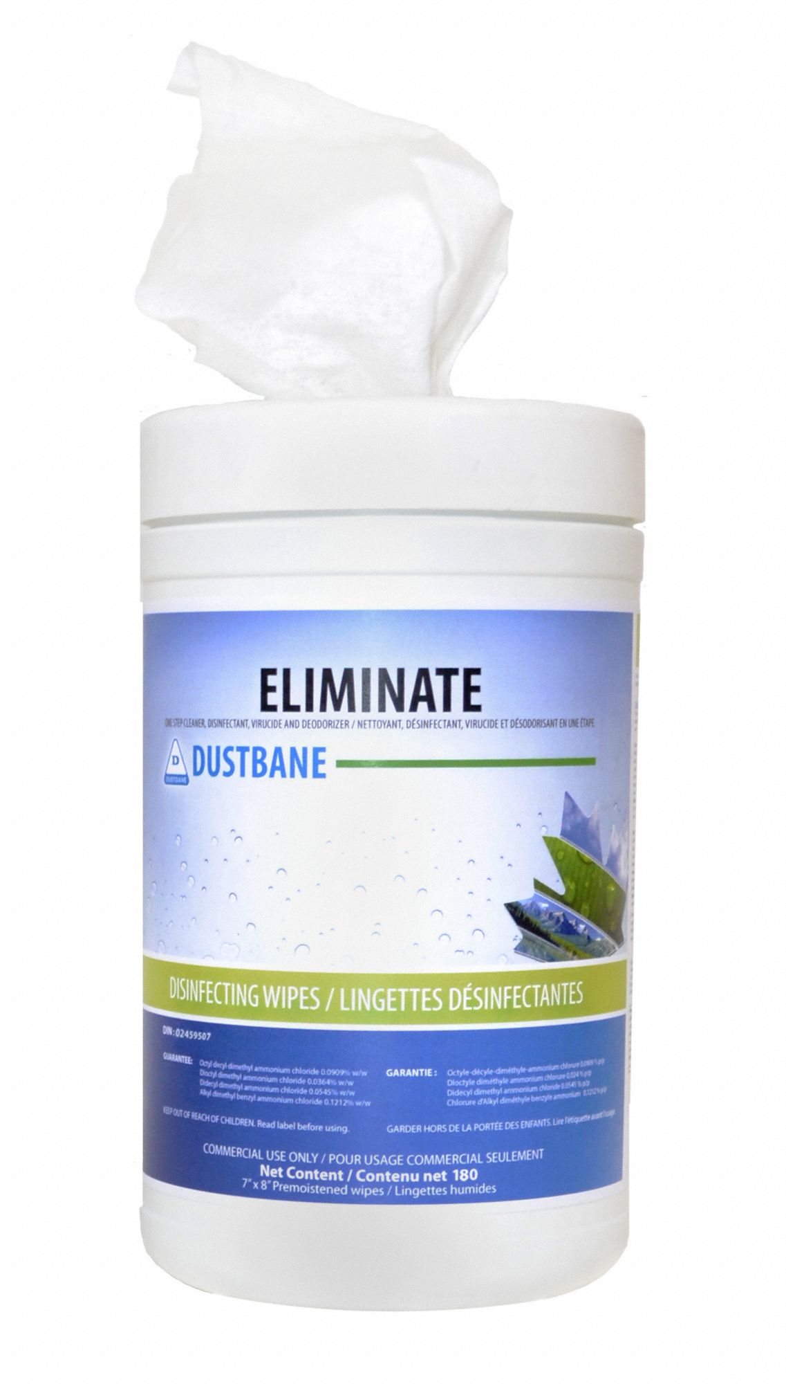 DISINFECTING/SANITIZING WIPES, WHITE, 7 X 8 IN, 180 COUNT CANISTER