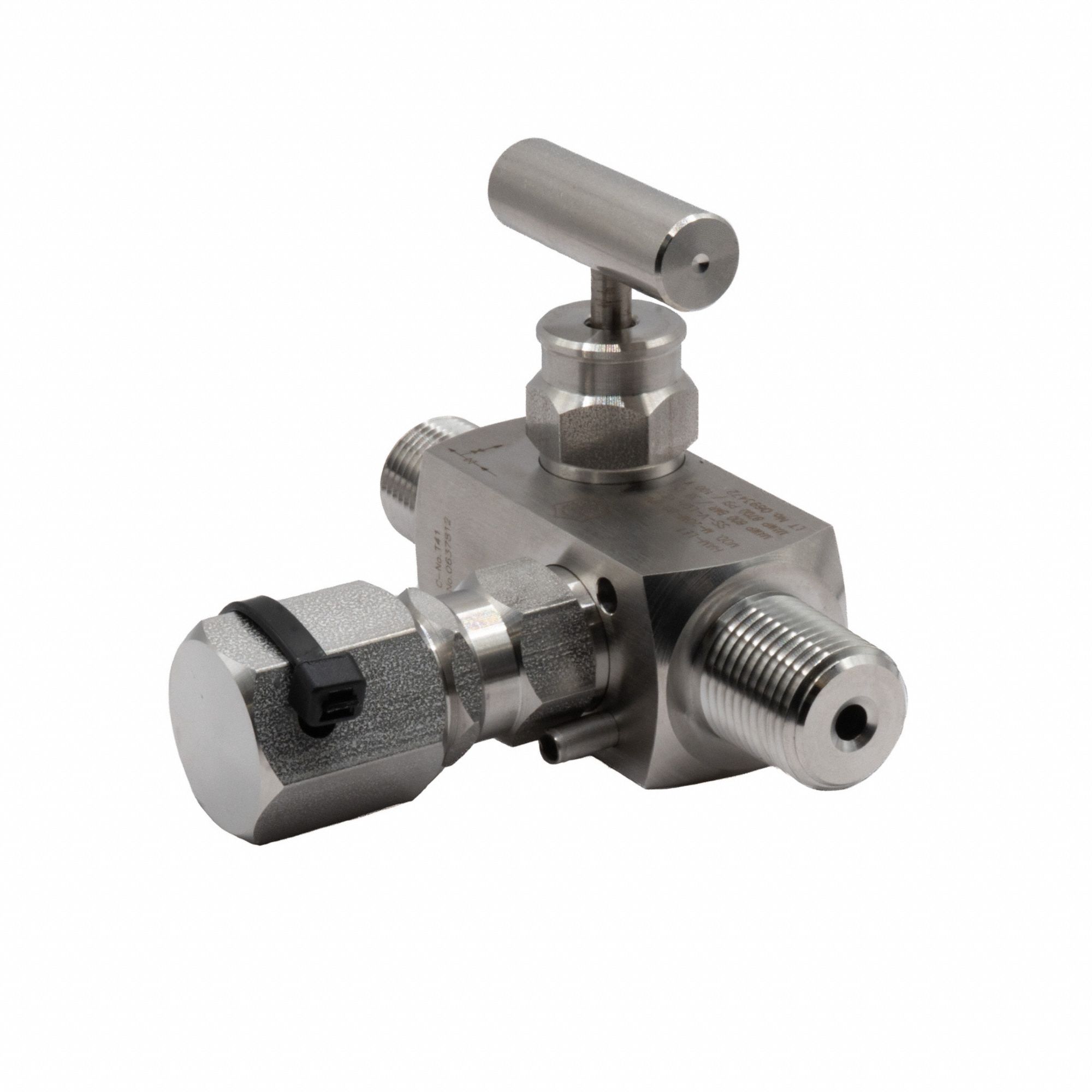 Two-Way Valve: Stainless Steel, 1/2" MNPT, 1/2" MNPT, 6, 000 psi Pressure, FKM, 1/4" FNPT