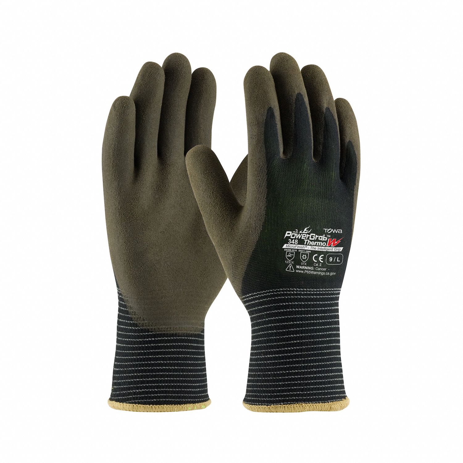 GLOVES, COATED, POWERGRAB THERMO, SEAMLESS KNIT, 13 GAUGE THICK, XL, BLACK, NYLON