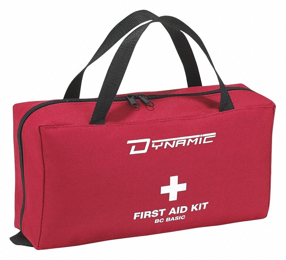 BC FIRST AID KIT, BASIC, INDUSTRIAL, PORTABLE/WALL MOUNT, RED, 30-PIECE/5 PEOPLE, NYLON