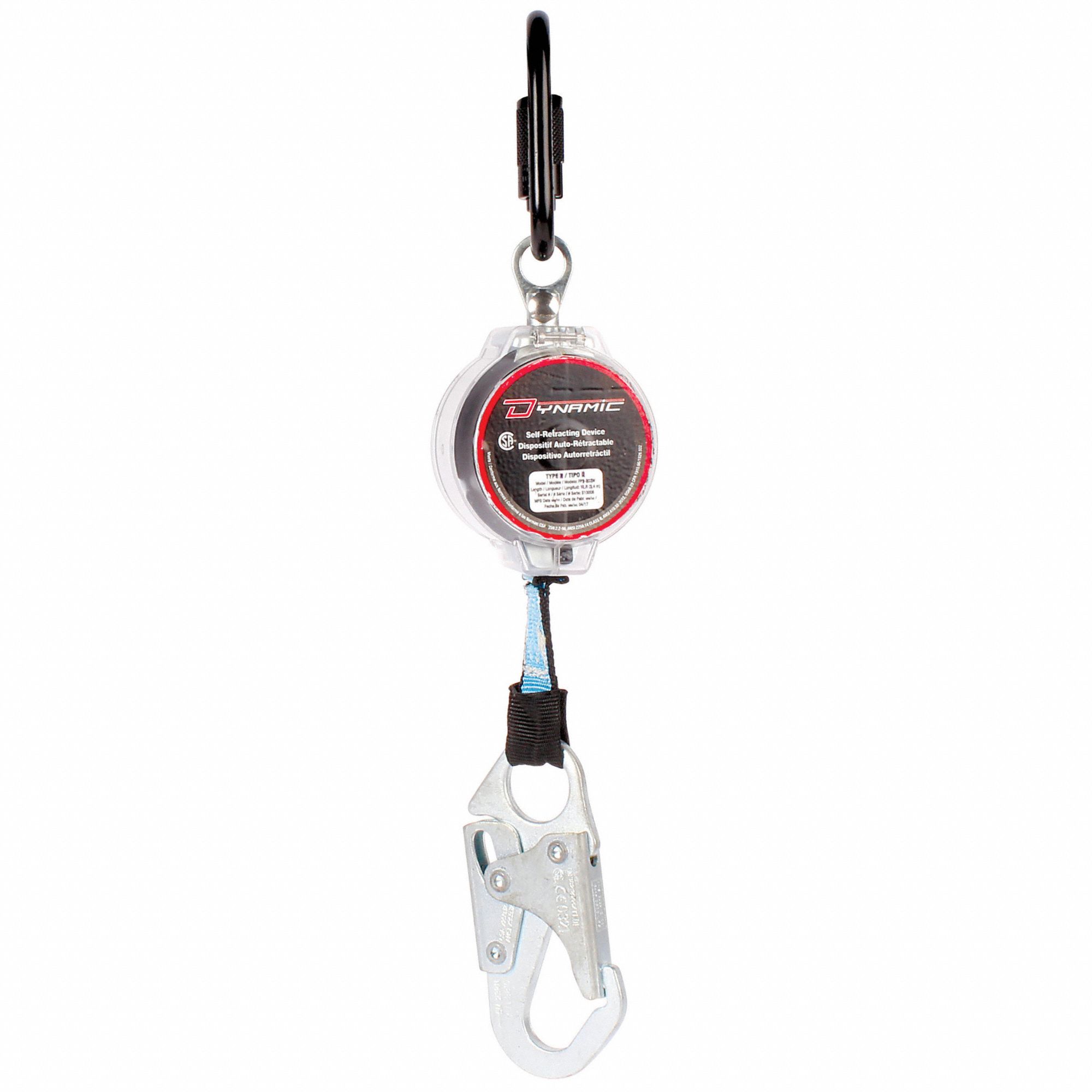 SELF-RETRACTING LIFELINE, CLEAR, 310 LBS, ALUMINUM L HOOK, DYNEEMA WEBBING