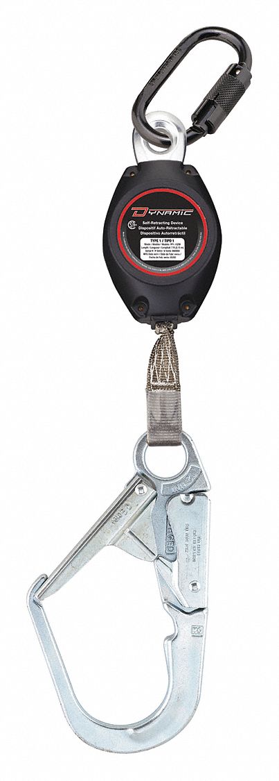 SELF-RETRACTING LIFELINE, CSA, SNAP HOOK, CARABINER, CAP 310 LB, BLACK/GREY, 9 FT X 3/4 IN, STEEL