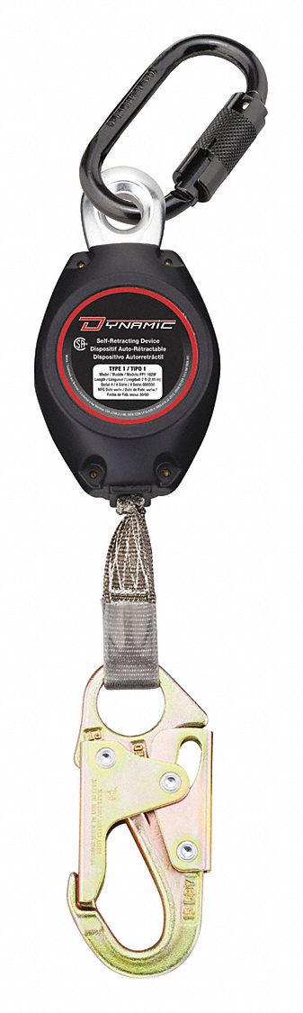 SELF-RETRACTING LIFELINE, DYNEEMA WEBBING, 7 FT L, 310LB, 1 LEG, CARABINER CONNECTION