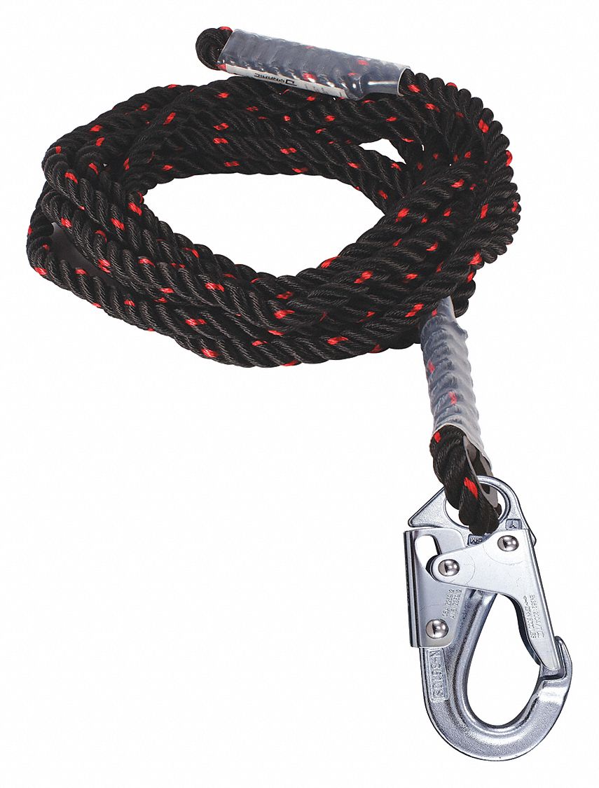 ROPE, FOR USE WITH FP151 OR FP131 ROPE GRAB, SMALL SNAP HOOK, 1 WORKER, 50 FT, POLYMER/STEEL