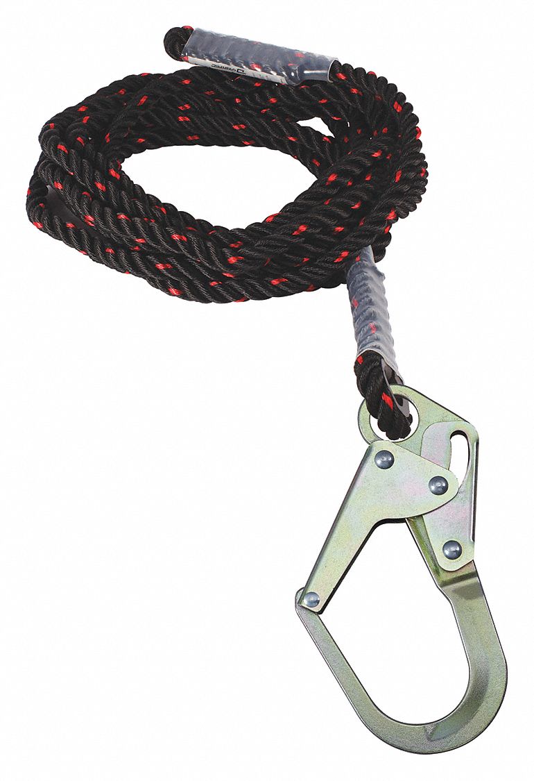 ROPE, FOR USE WITH FP151 OR FP131 ROPE GRAB, MEDIUM SNAP HOOK, 1 WORKER, 25 FT, POLYMER/STEEL
