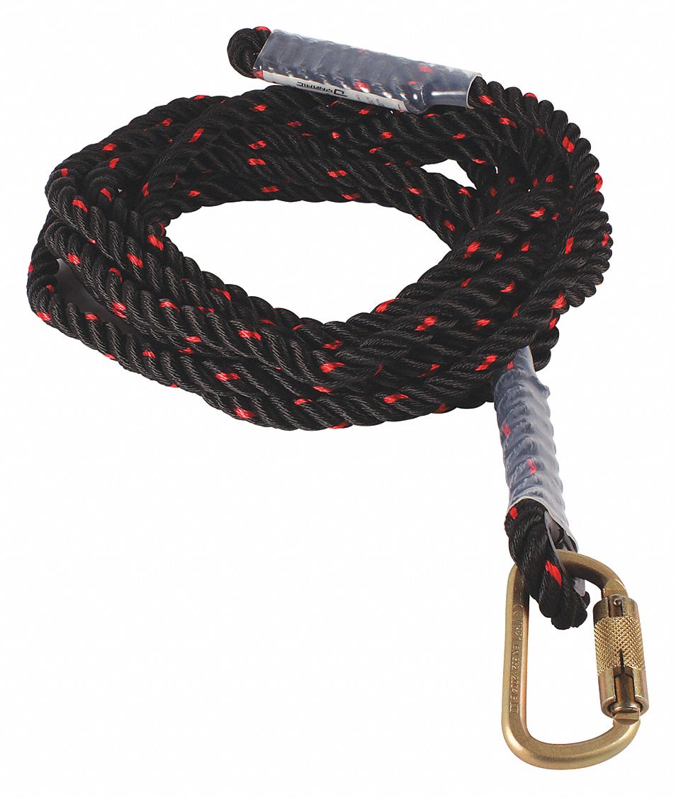 ROPE, FOR USE WITH FP151 OR FP131 ROPE GRAB, CARABINER, 1 WORKER, 50 FT, POLYMER/STEEL