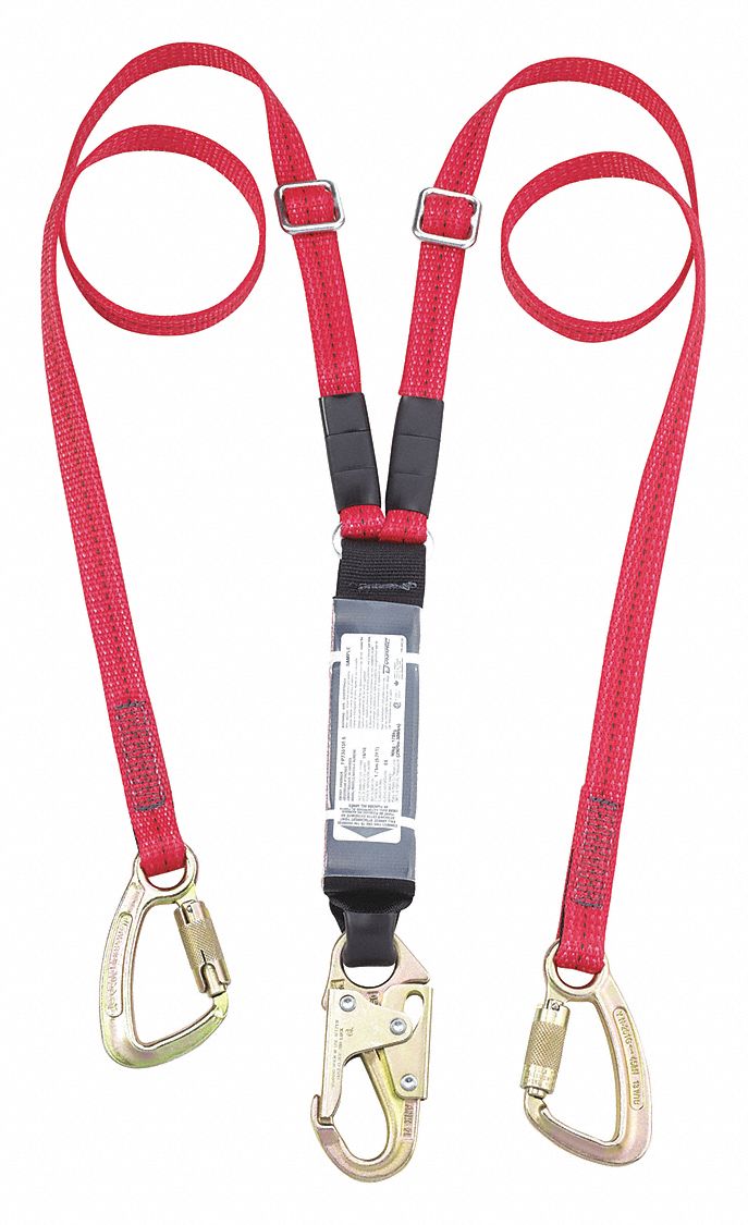 ADJUSTABLE WEB LANYARD, WEIGHT CAP 132 TO 352 LBS, RED, 1 IN, STEEL HARDWARE