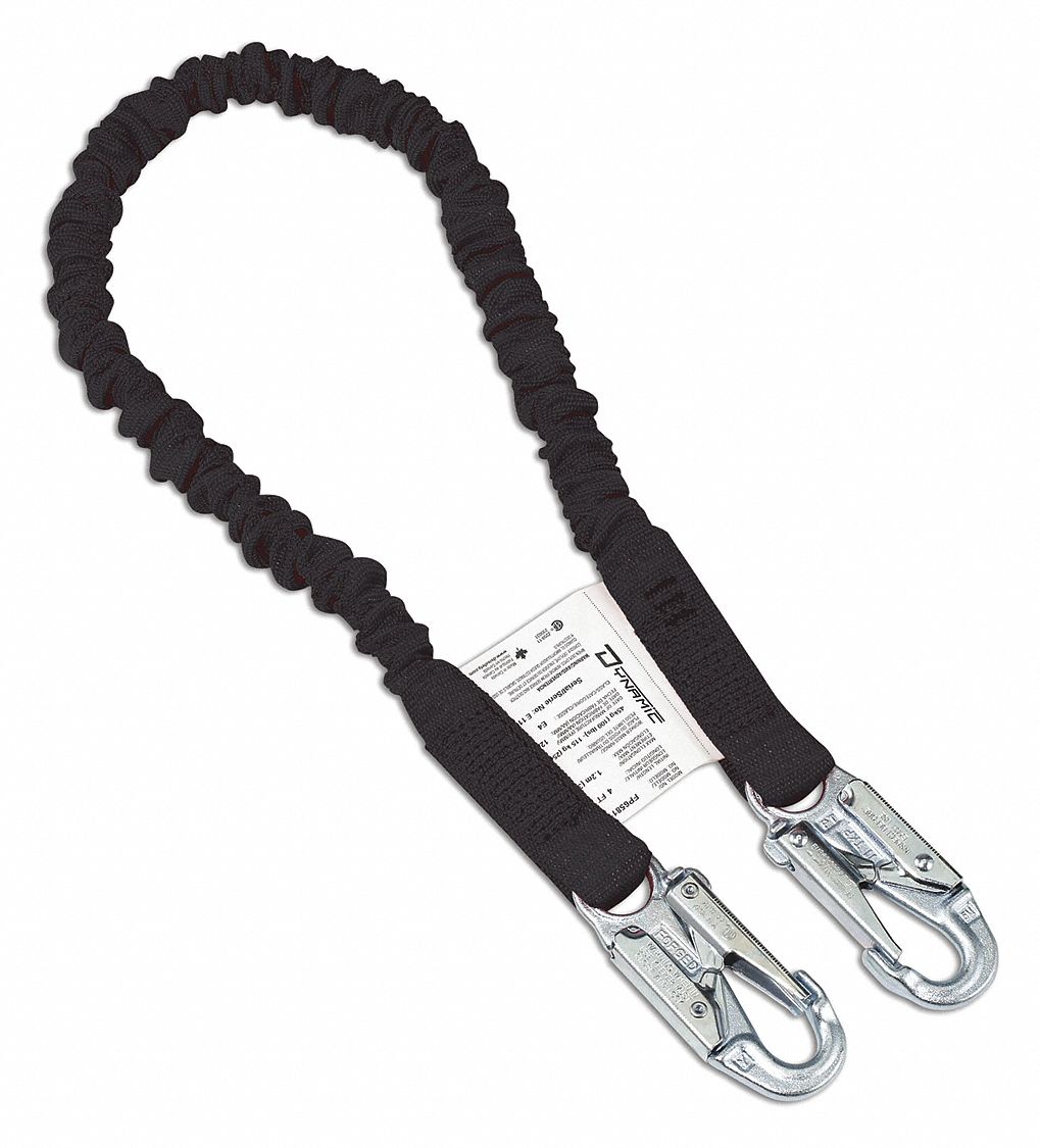 SHOCK-ABSORBING LANYARD, STEEL HARDWARE, 352LB CAPACITY, 1 LEG, RED, 1½ IN STRAP WIDTH