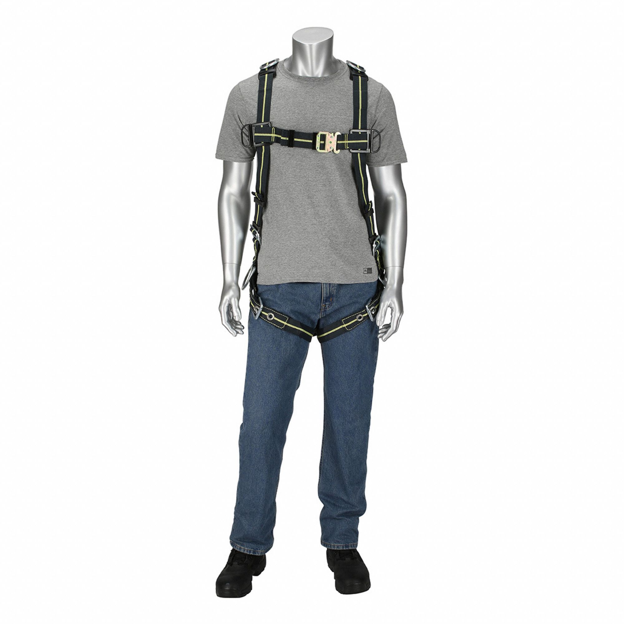 HARNESS, WORK POSITIONING/CLIMBING, TONGUE BUCKLE, 310 LB, SZ XL, STEEL W POLYESTER WEBBING