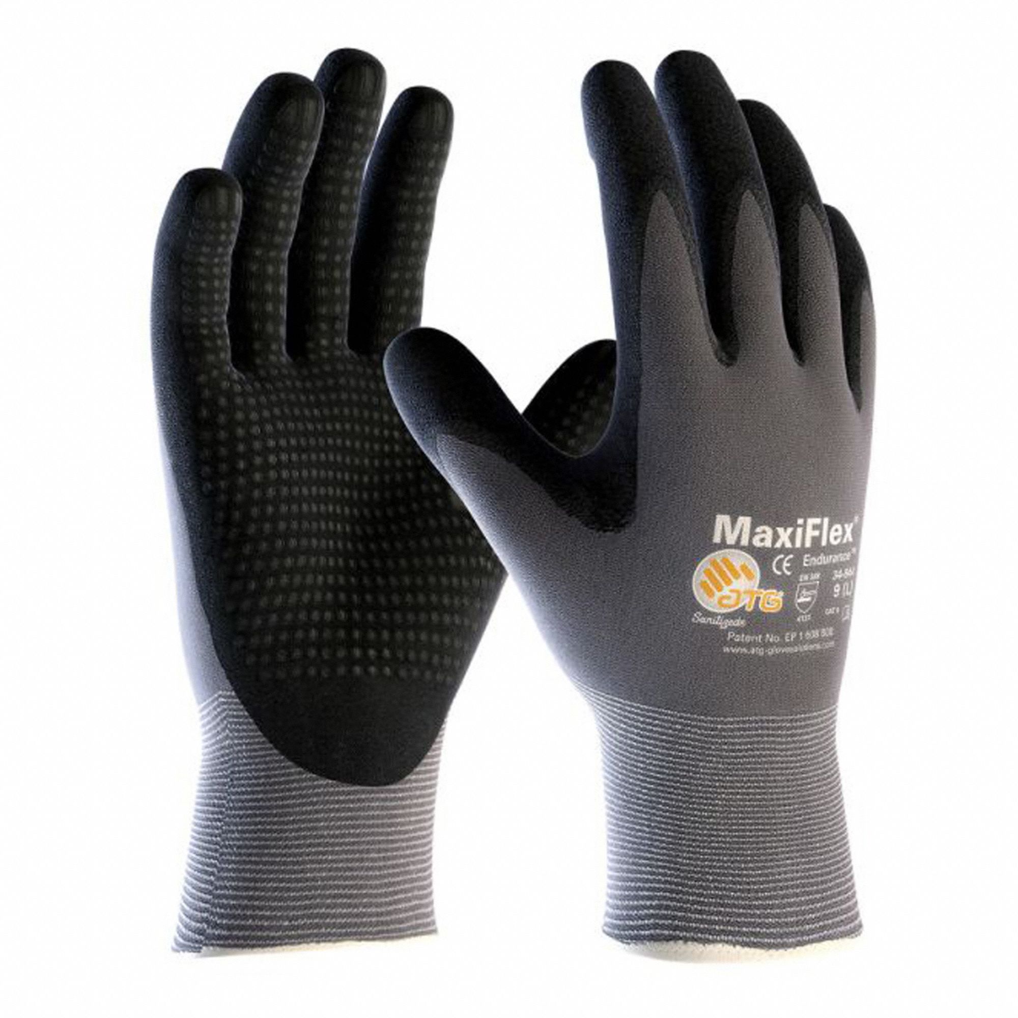 GANT D'ENDURANCE MAXIFLEX, DOIGT COMPLET, 9 POL, TAILLE TG/10, NOIR / GRIS, NYLON/NITRILE, PR
