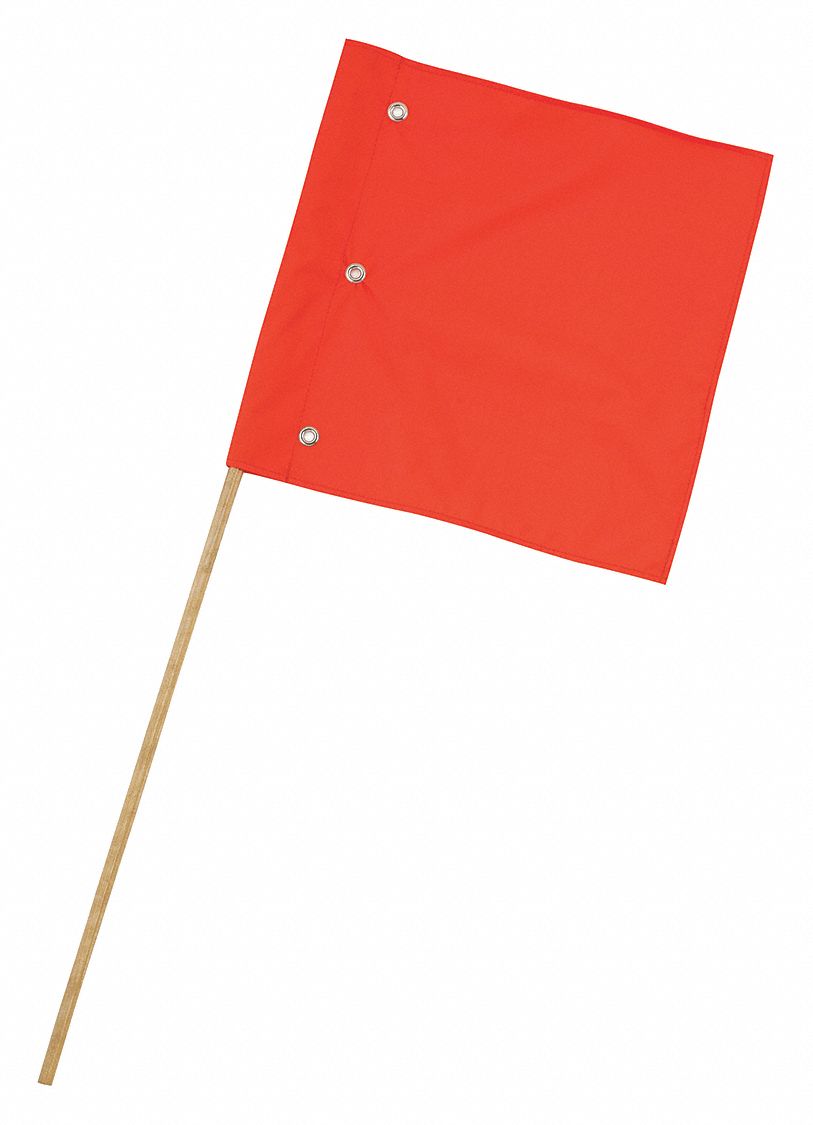 TRAFFIC FLAG, FLUORESCENT ORANGE, NYLON, HANDLE