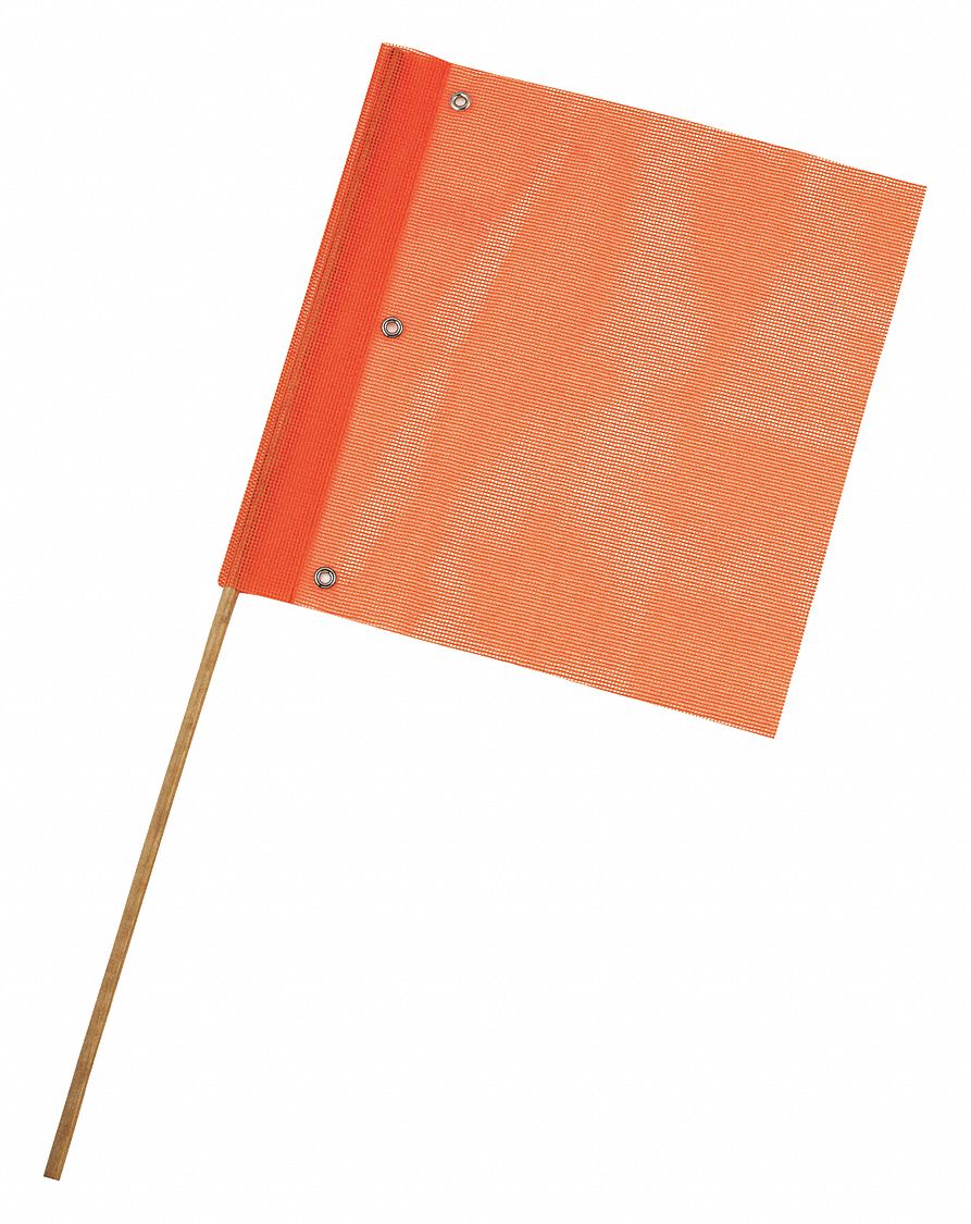 DRAPEAU DE SIGNALISATION, ORANGE FLUORESCENT, MAILLE, POIGNÉE