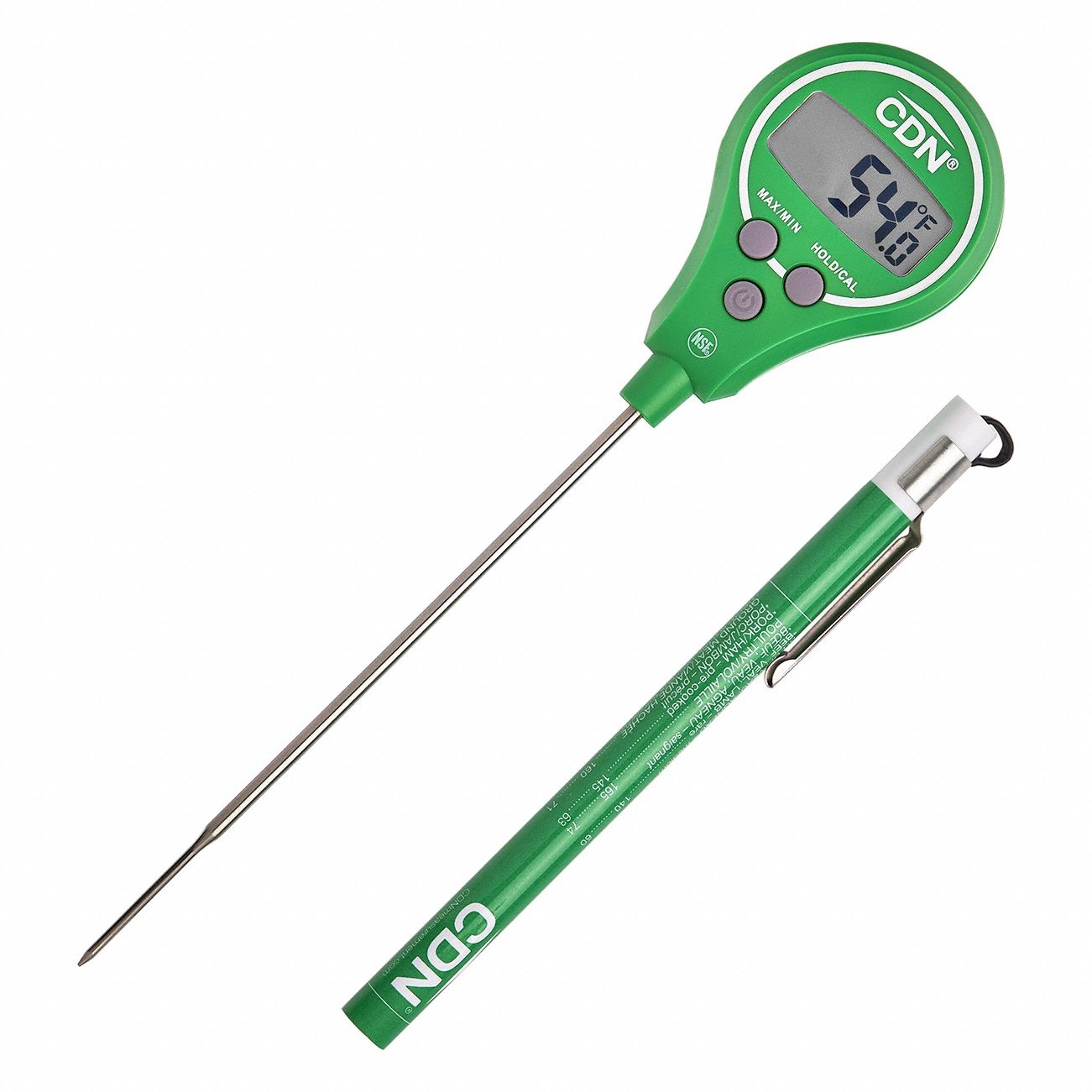 Lollipop Thermometer: Food Safety, LCD, 7 in Overall Lg, NSF Certified