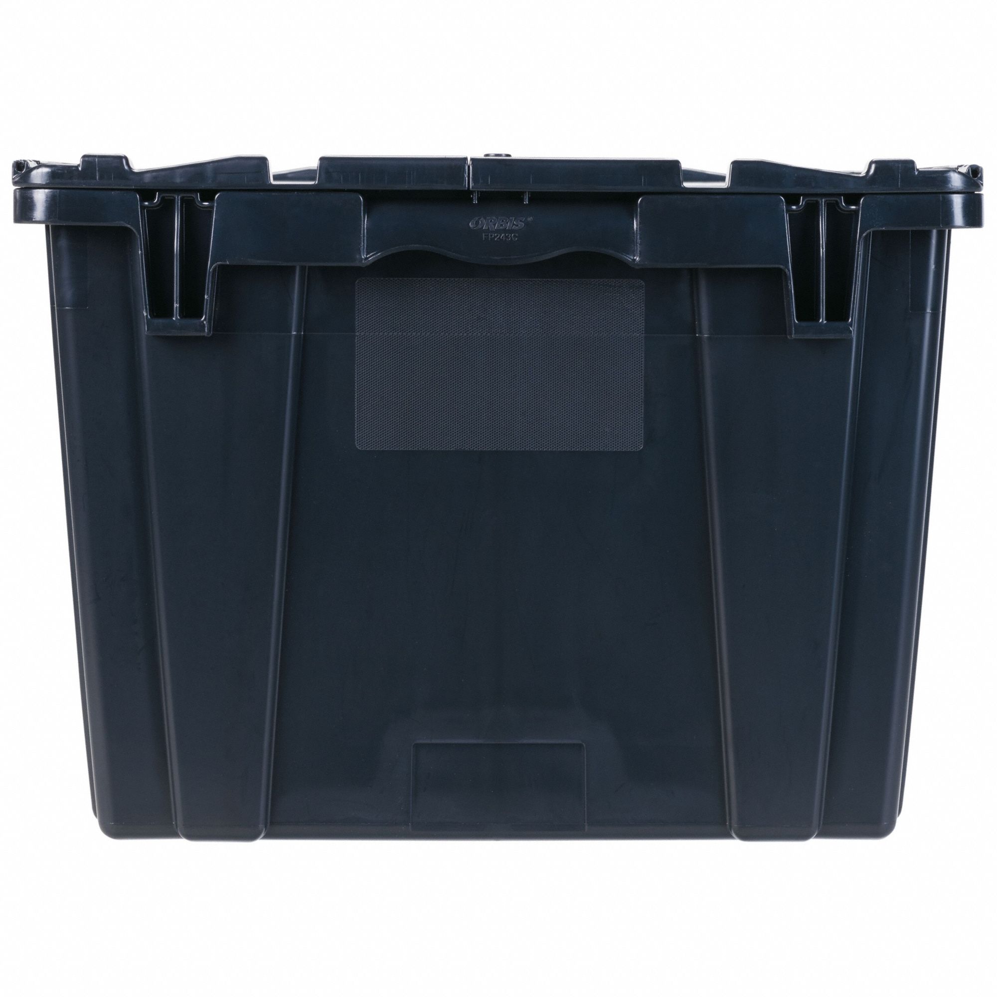 Orbis 30 x 22 x 20 1/2 Flipak Black Stackable Industrial Tote Box with  Hinged Flip Lid