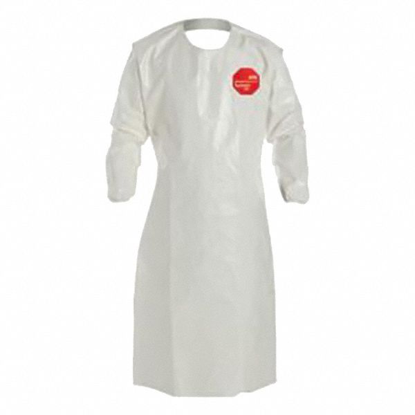 SLEEVED APRON, WHITE, UNIVERSAL, TYCHEM 4000, 12 MIL THICK, BOUND