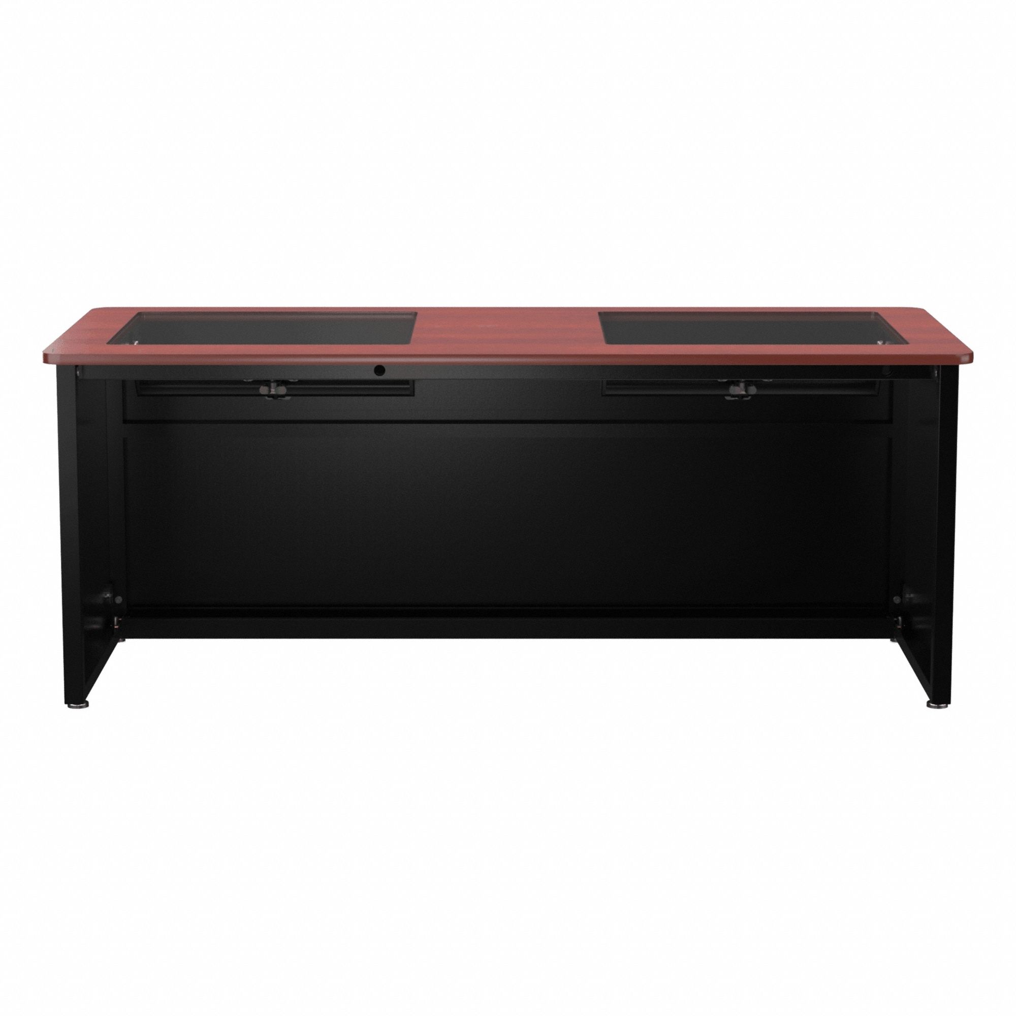 Computer Desk: Wood, Cherry, 0 Drawers, 72 in Overall Wd, 31 in Overall Ht, Black Frame