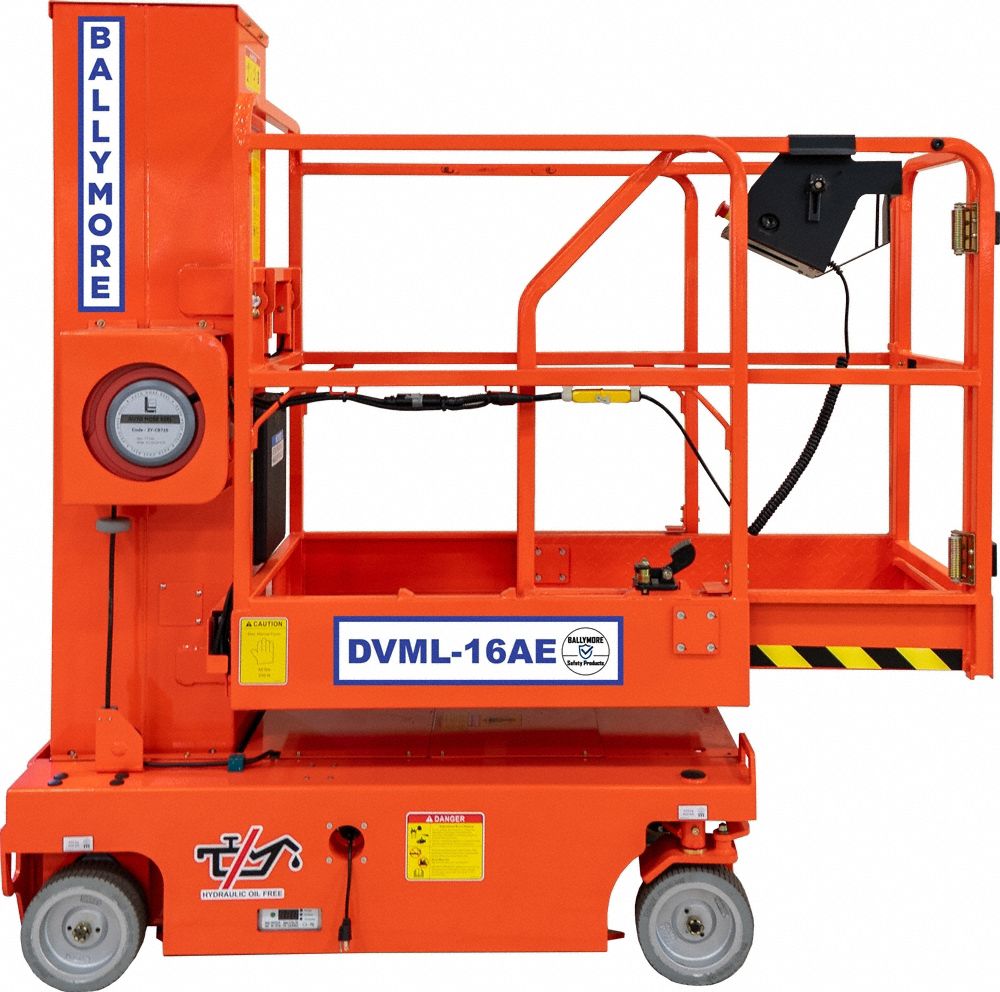 Mobile Personnel Lift: Battery, Drivable, 15.4 ft Elevated Platform Ht, 58 in x 30 in