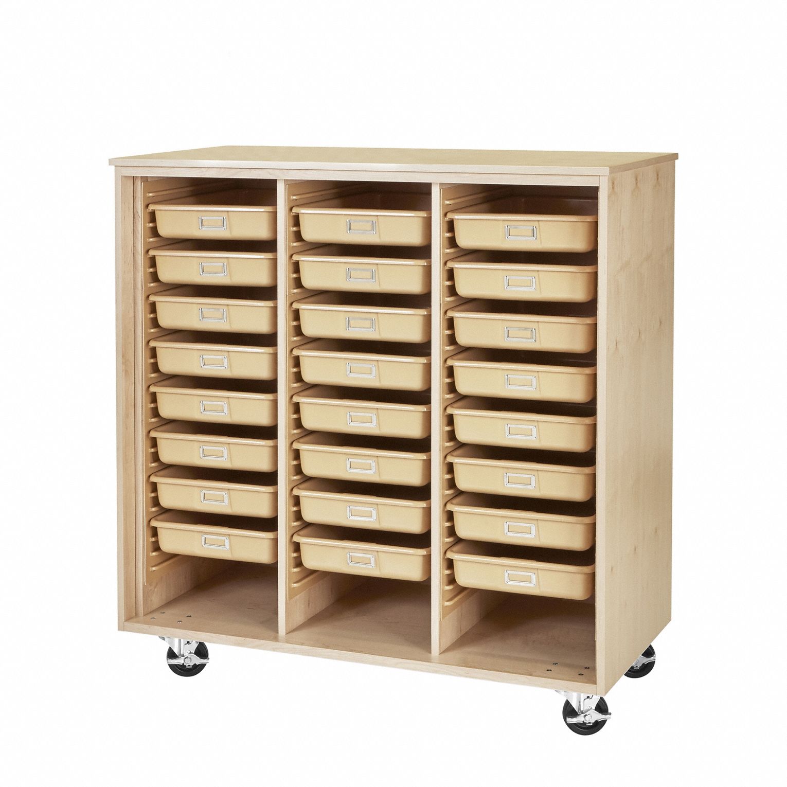 Tote Storage Cabinet: 4 1/4 ft Overall Ht, 22 in Overall Dp, 4 ft Overall Wd, Maple, 24 Drawers