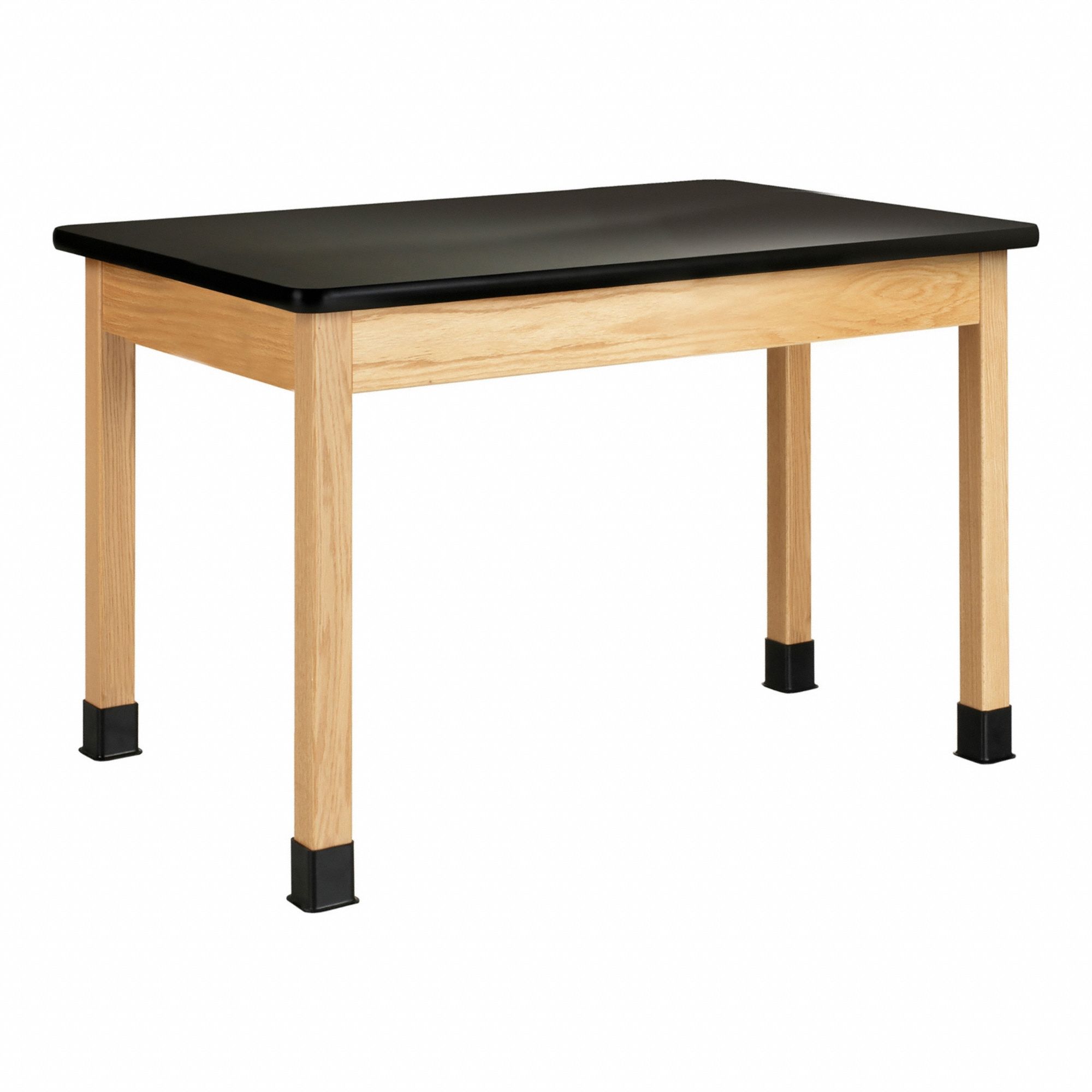 Plain Apron Table: 30 in Overall Wd, 30 in Overall Ht, 4 ft Overall Lg, Laminate, Black, Wood, Oak
