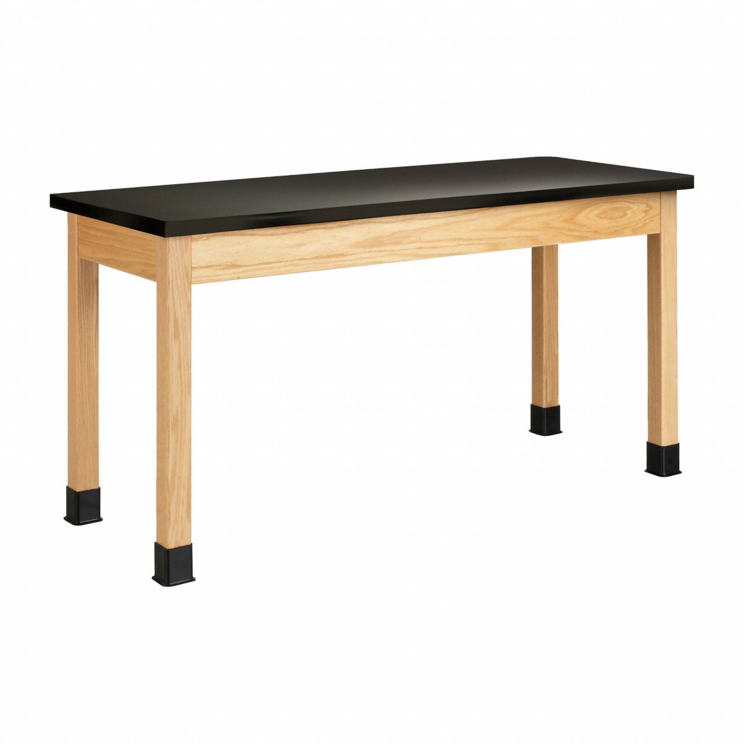 Plain Apron Table: 24 in Overall Wd, 30 in Overall Ht, 5 ft Overall Lg, ChemGuard, Black, Wood, Oak