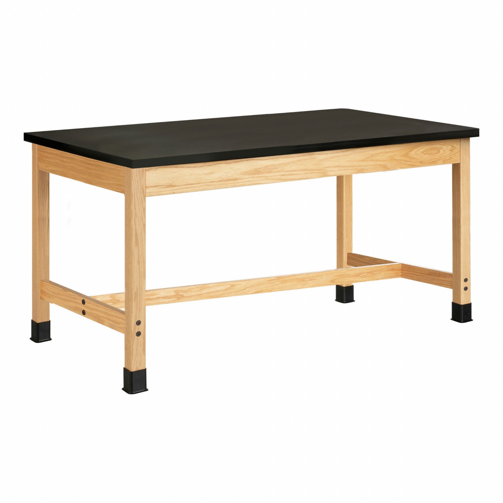 Plain Apron Table: 30 in Overall Wd, 42 in Overall Ht, 5 ft Overall Lg, ChemGuard, Black, Wood, Oak