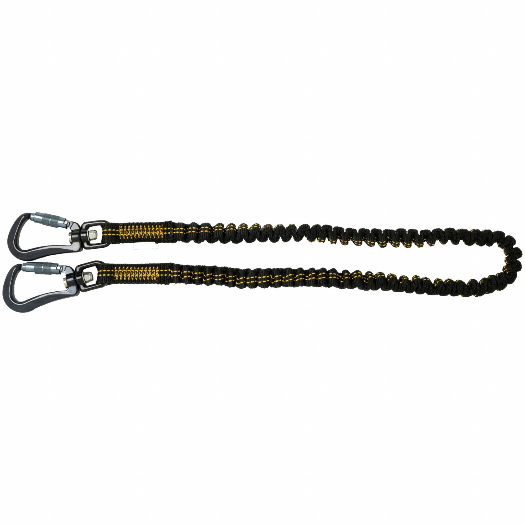 Power Tool Lanyard Dual Carabiner 75", 15 lb. capacity: Black, Carabiner, Aluminum/Polyester