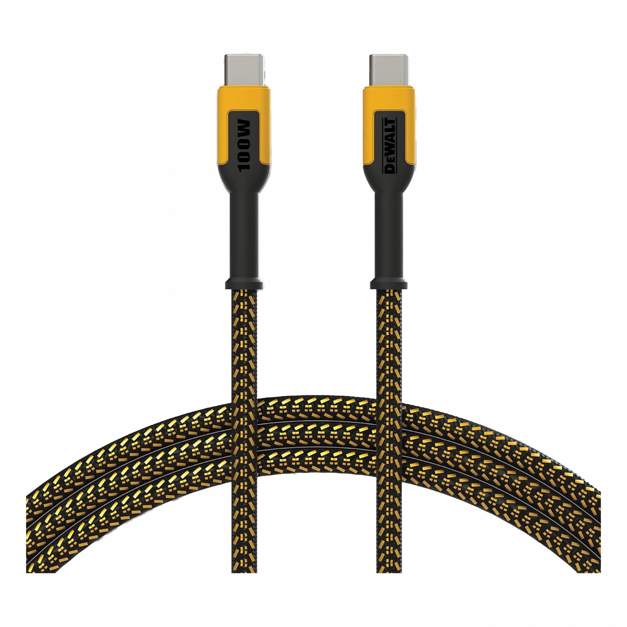 USB Cable: Type C End 1, Type C End 2, Black/Yellow, 4 ft Lg, 100W USB Specification
