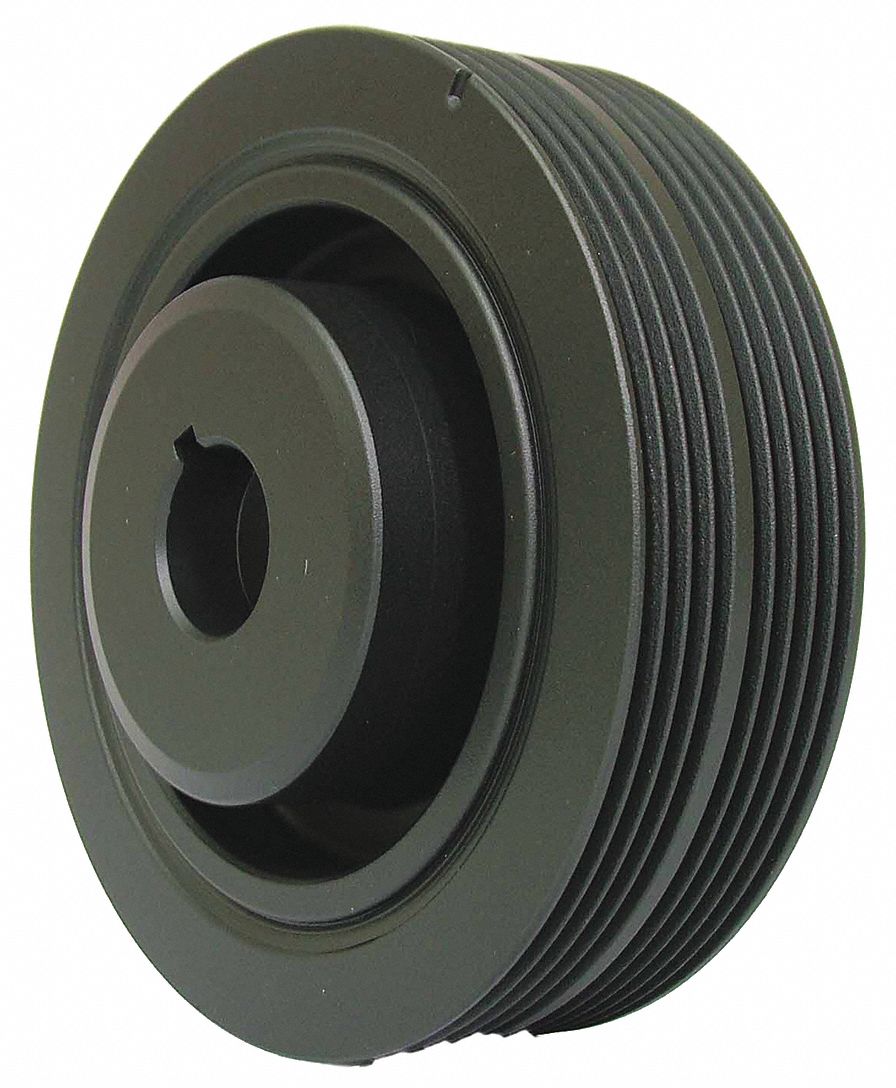 HARMONIC BALANCER, NEUTRAL, 5.24 IN OUTSIDE DIA/0.97 IN BORE DIA/1.92 IN W, BLK, RUBBER/IRON