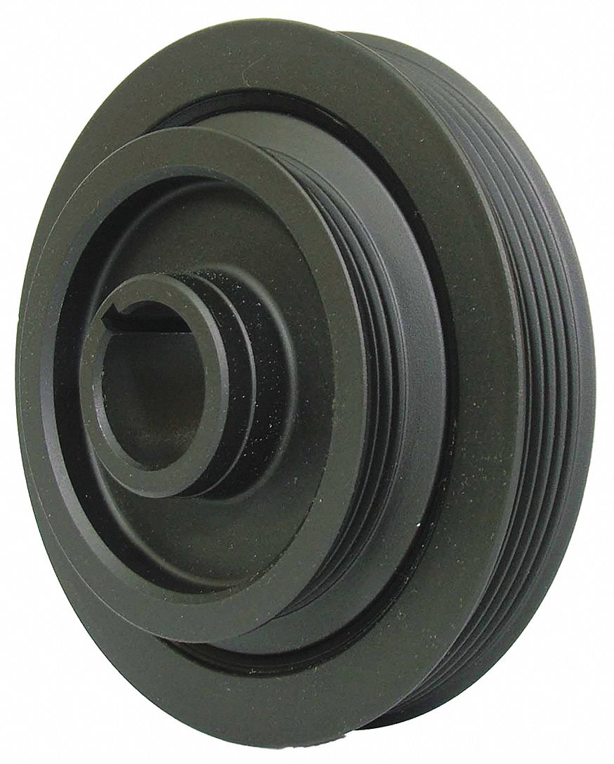 HARMONIC BALANCER, NEUTRAL, 5.71 IN OUTSIDE DIA/1.22 IN BORE DIA/2.07 IN W, BLK, RUBBER/IRON