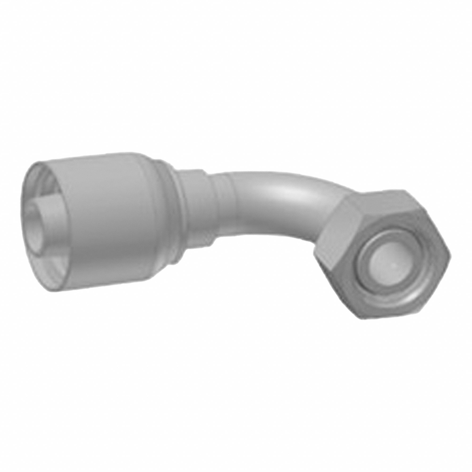 HYDRAULIC HOSE FITTING, M16X1.5 THREAD, STEEL, 90 °  ELBOW, 5/16 IN ID, HOSE BARB X CRIMP, 16 MM FITTINGS