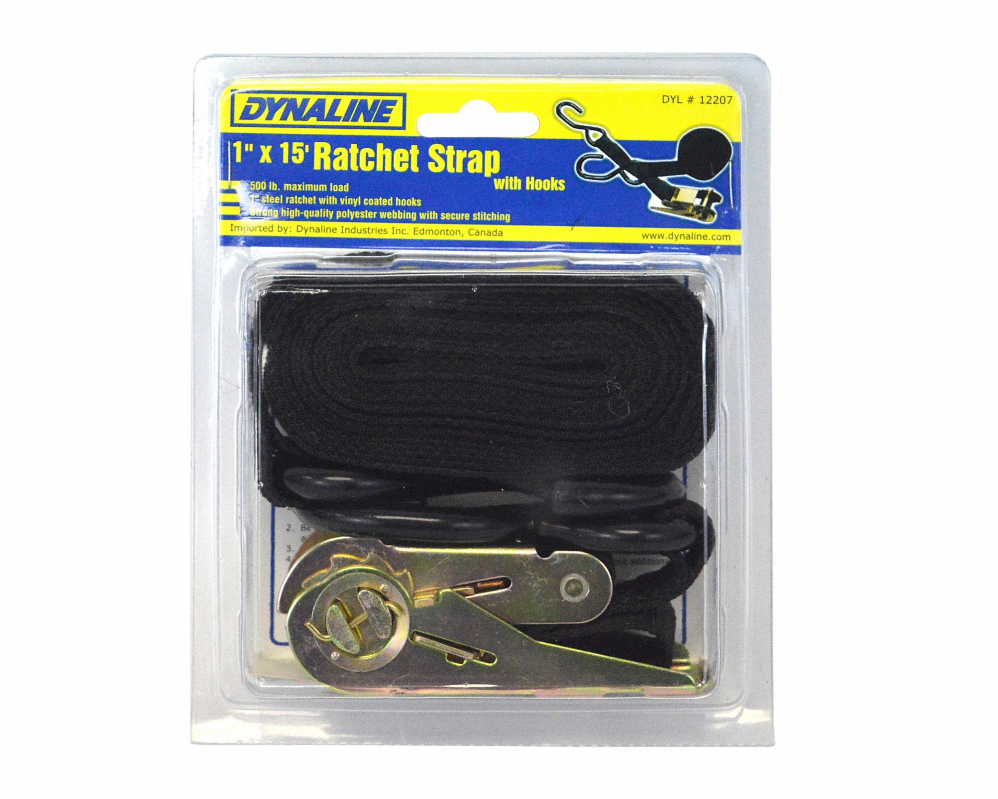 RATCHET STRAP, BLACK, 1 IN W X 15 FT L, 166 LB LOAD LIMIT, S-HOOK END TYPE
