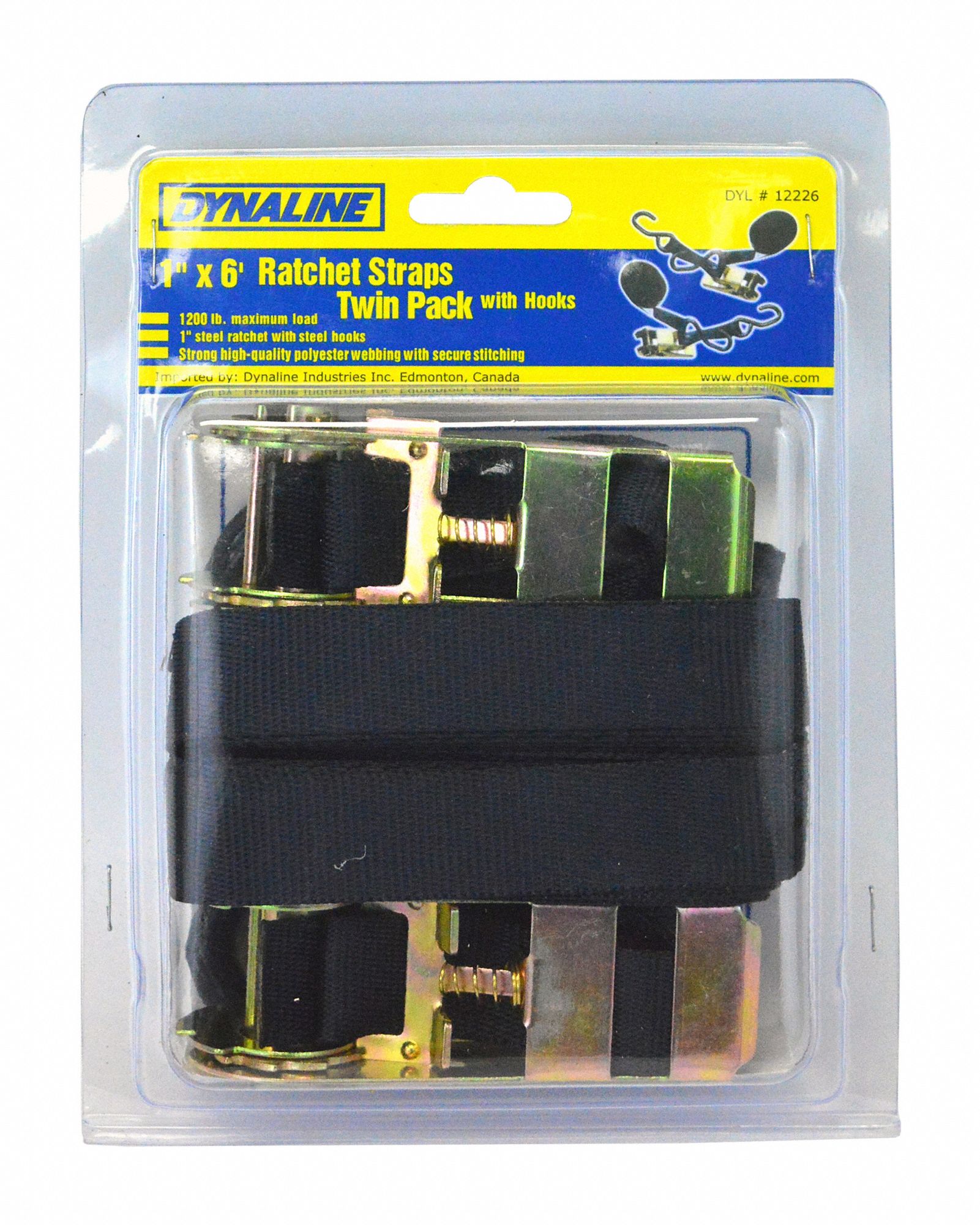 RATCHET STRAP, BLACK, 1 IN W X 6 FT L, 400 LB LOAD LIMIT, S-HOOK END TYPE