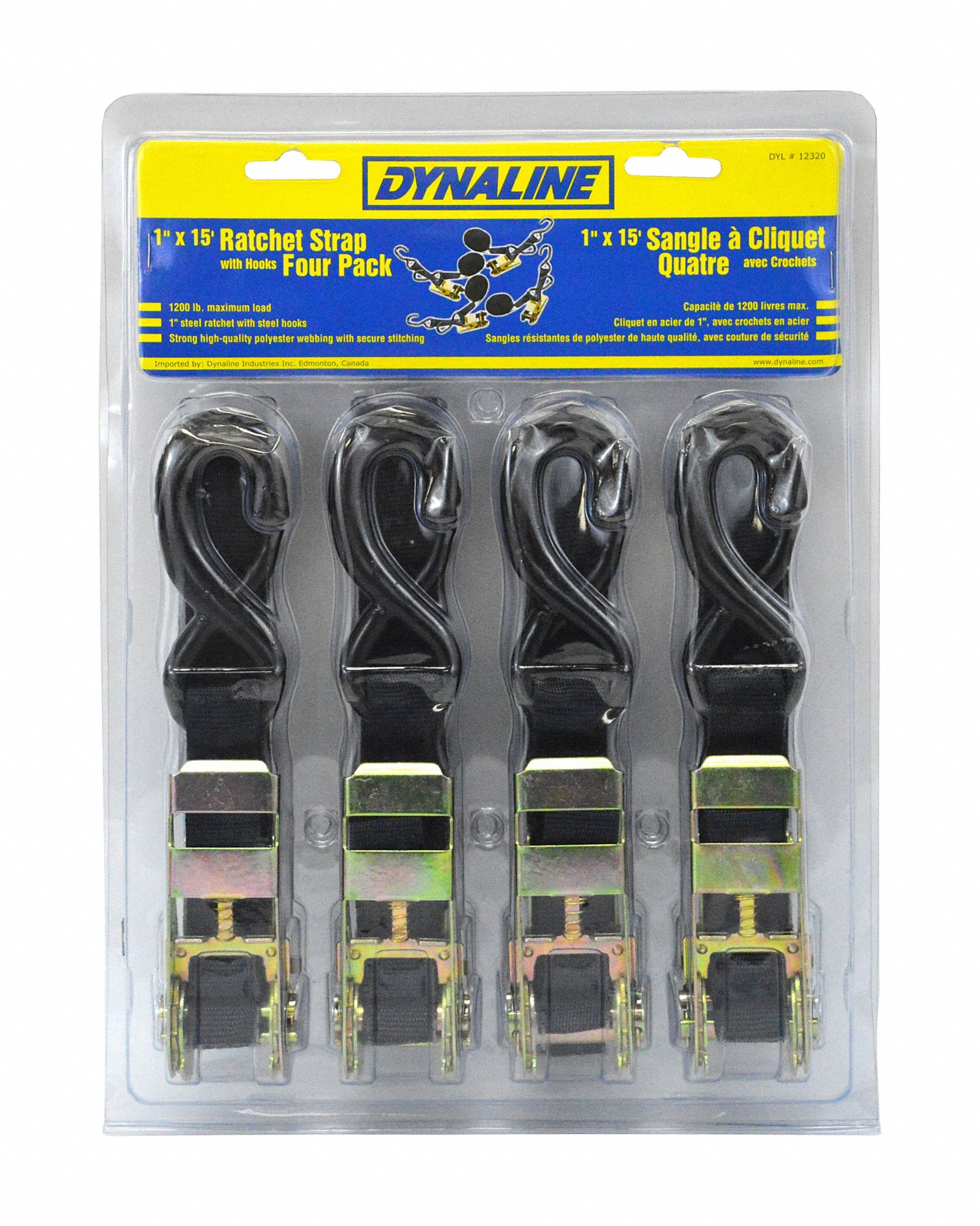 RATCHET STRAP, BLACK, 1 IN W X 15 FT L, 400 LB LOAD LIMIT, S-HOOK END TYPE