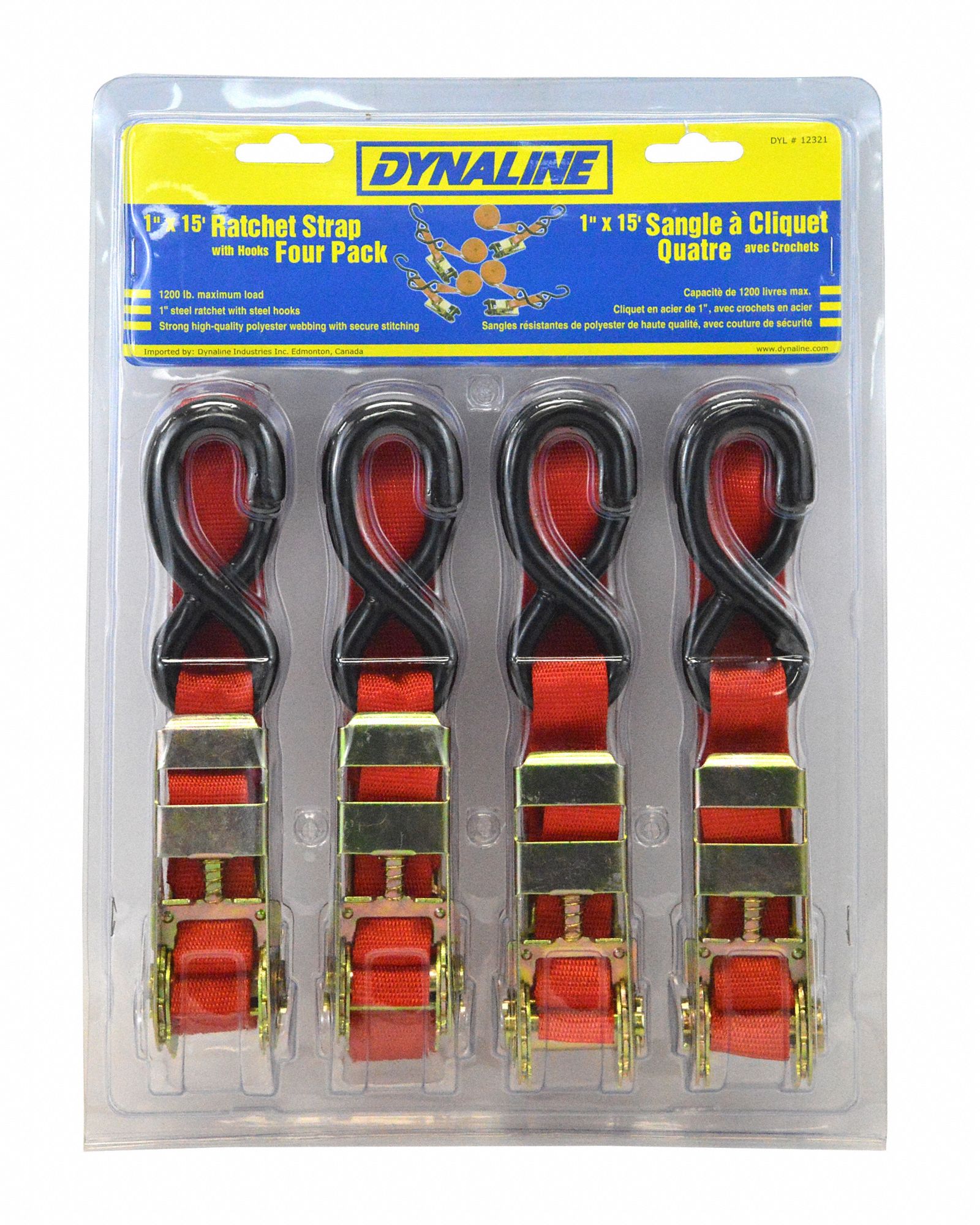 RATCHET STRAP, RED, 1 IN W X 15 FT L, 400 LB LOAD LIMIT, S-HOOK END TYPE