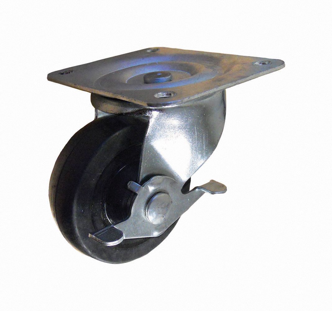 SWIVEL CASTER-BRAKE,1-1/2 IN,ZINC